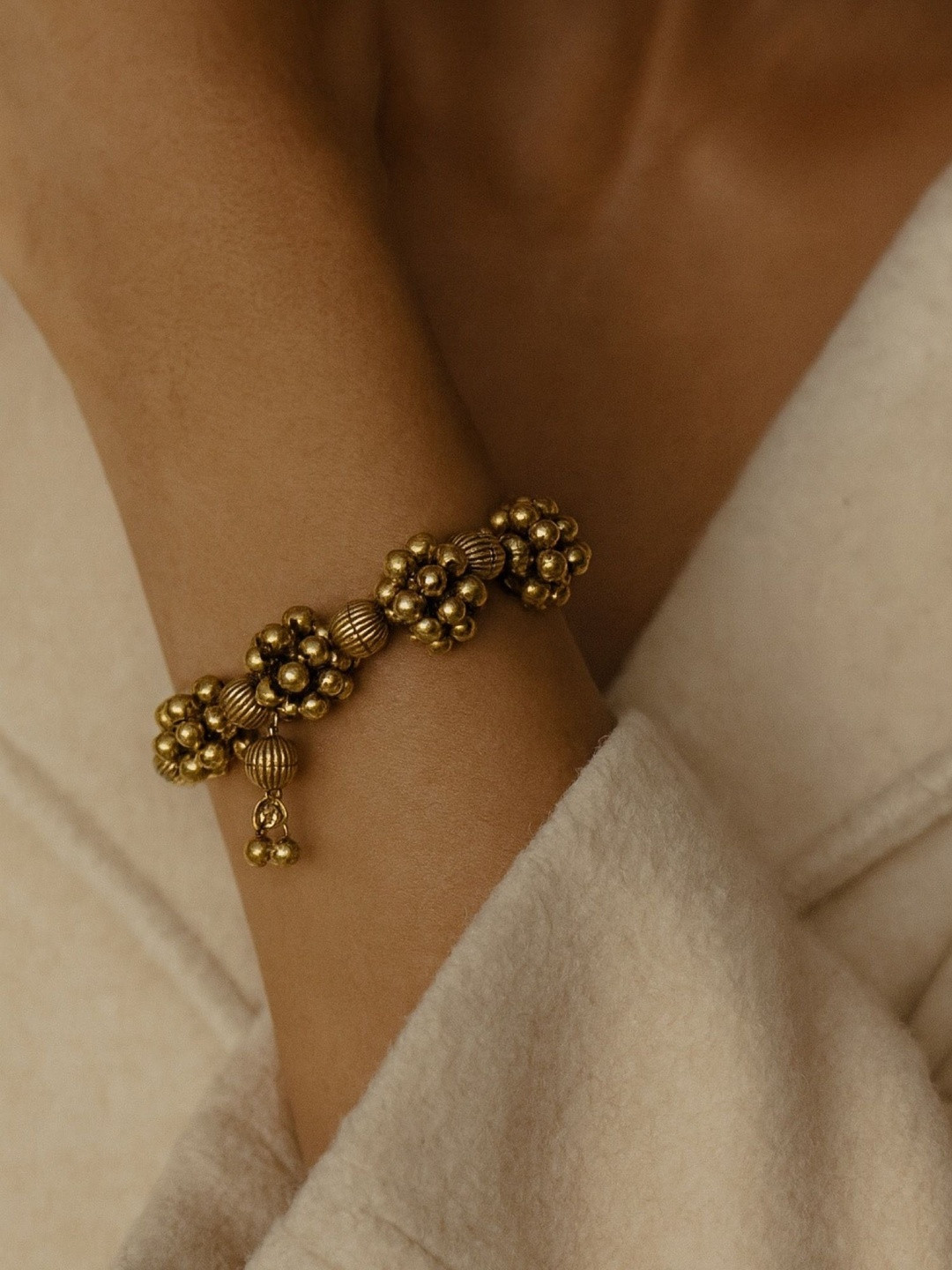 Digital Dress Room Gold-Plated Artificial Beaded Bangle-Style Tribal Cuff Bracelet