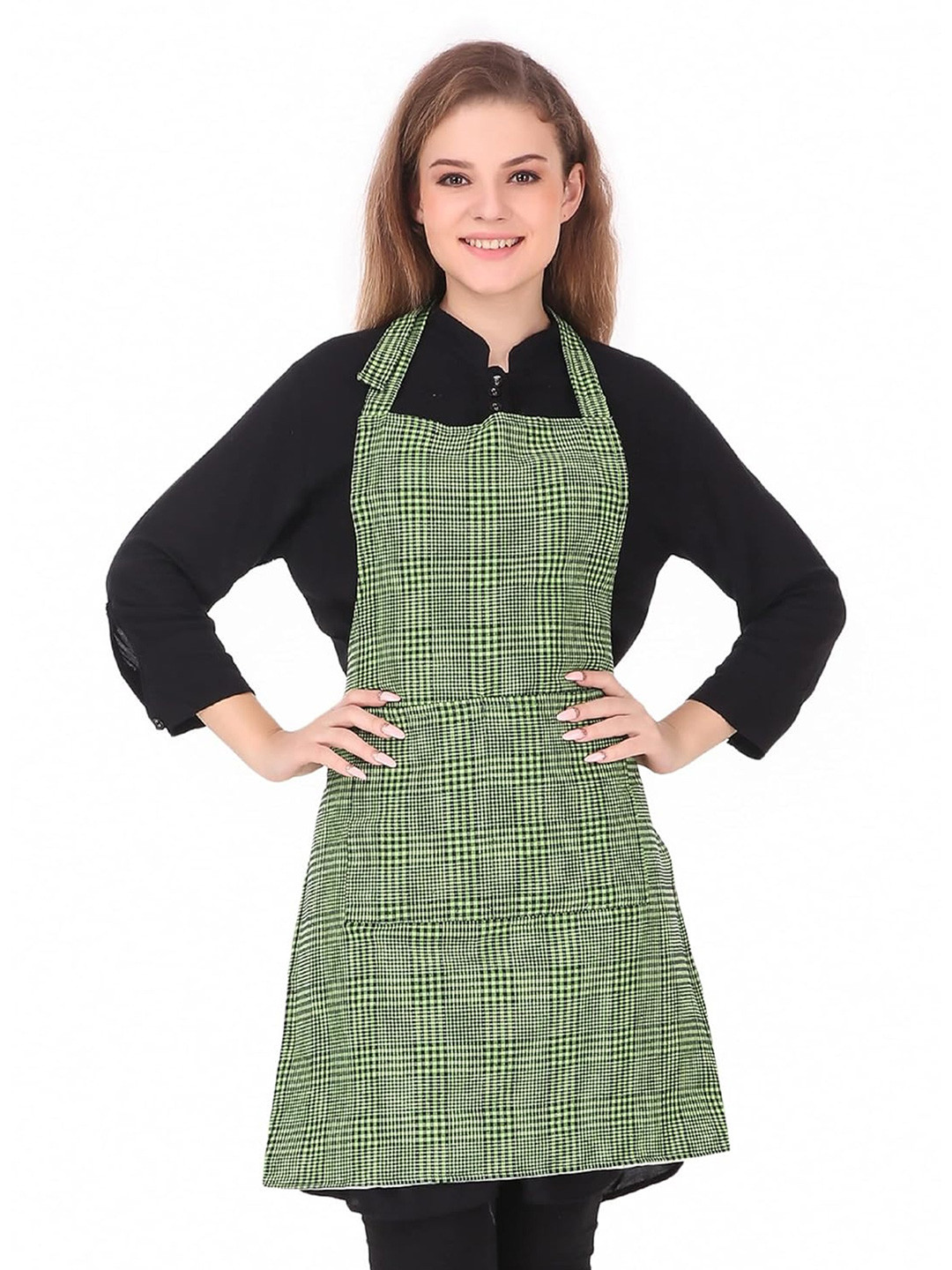 DESNUDA Green & Black Checked Apron With Adjustable Strap