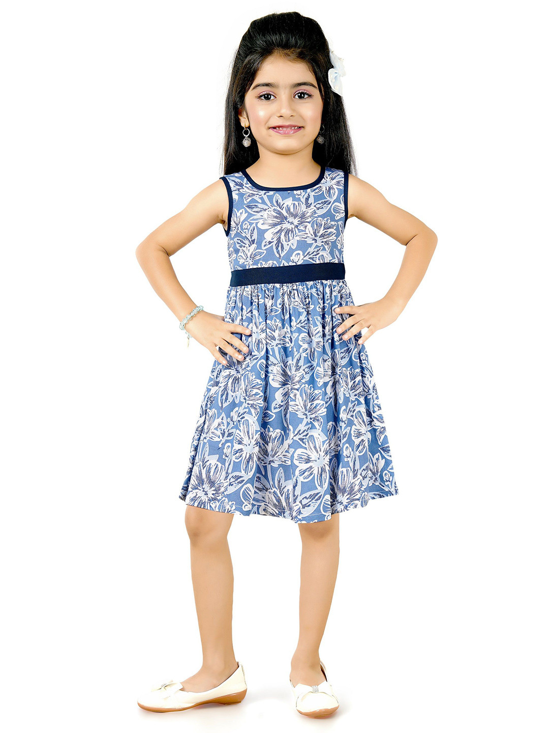 Funshine Girls Sleeveless Floral Printed Fit & Flare Dress