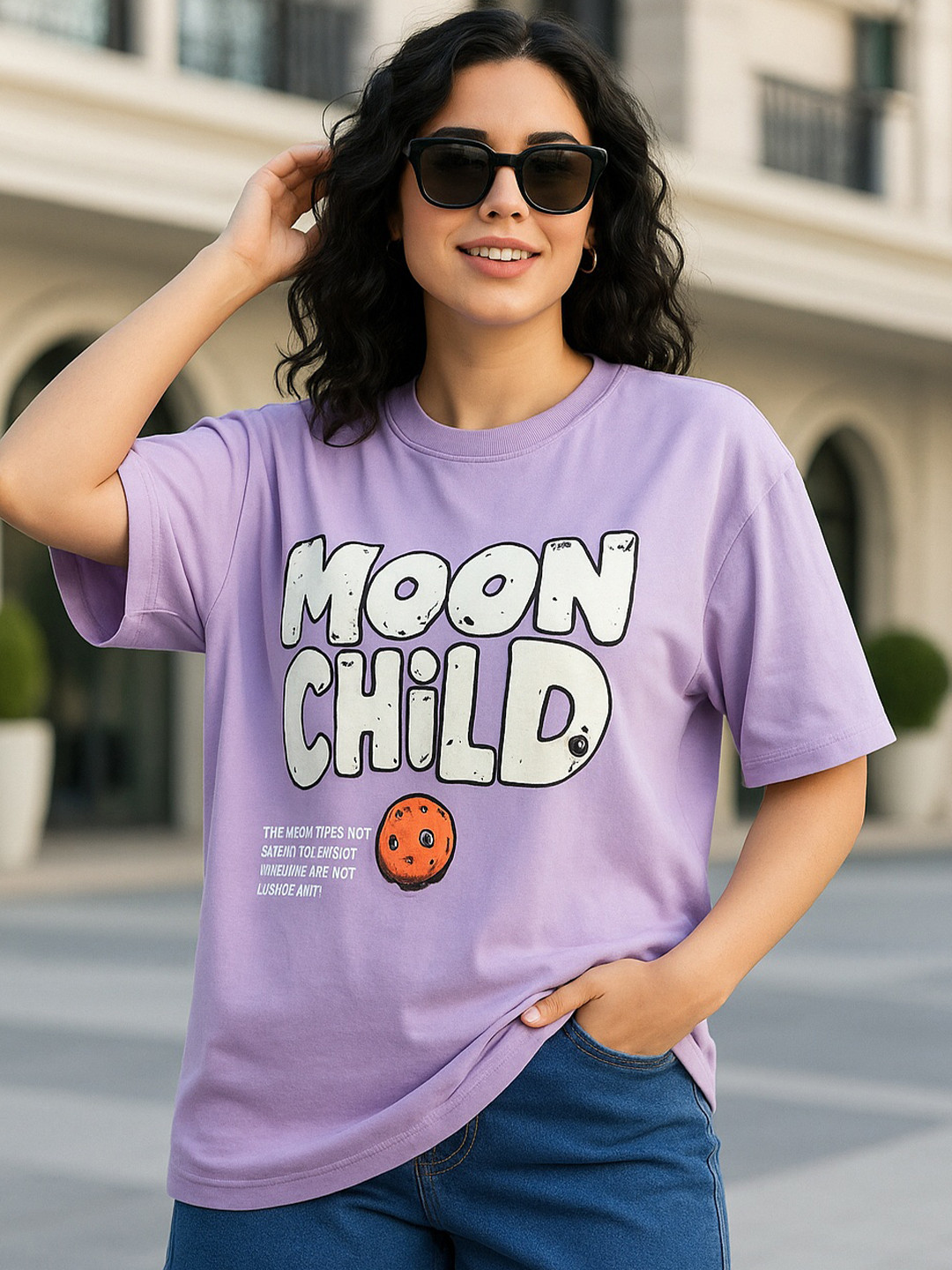 MORSE CODE Printed Pure Cotton Round Neck Oversized T-shirt