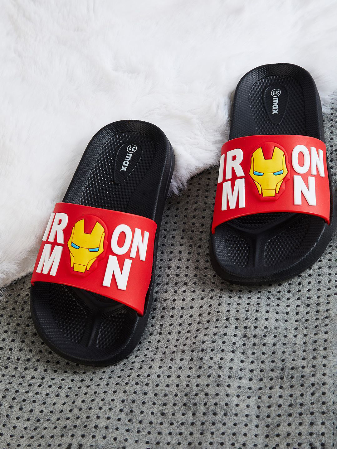 max Boys Printed Iron Man Sliders