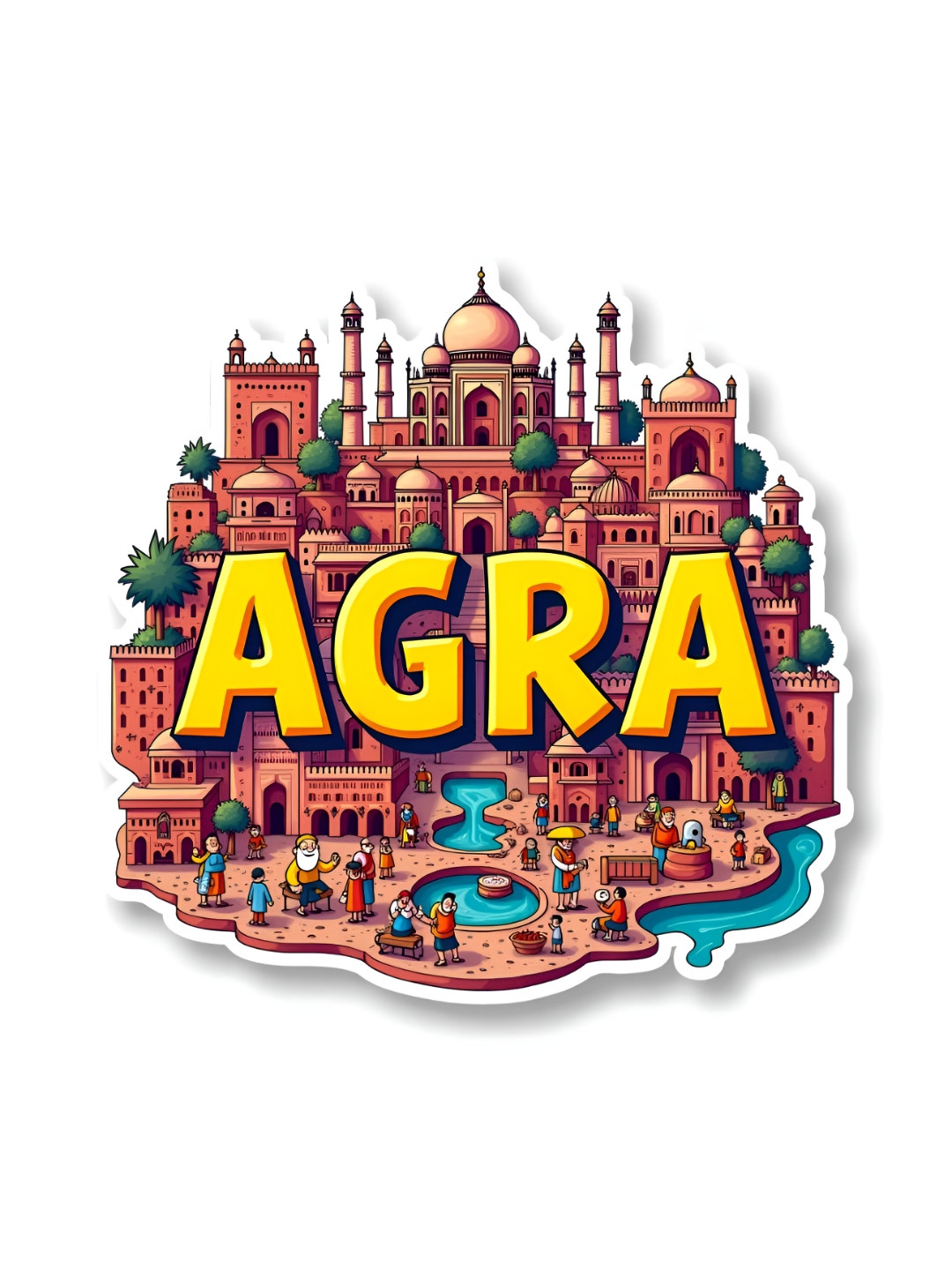 GIFTODAY Pink & Yellow Agra Printed Decorative Magnets