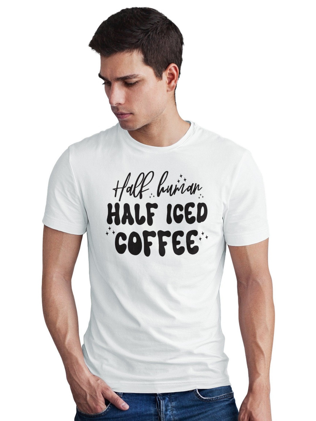 Seekbuylove Men Bio Finish Half Human Iced Coffee Round Neck Pure Cotton T-shirt