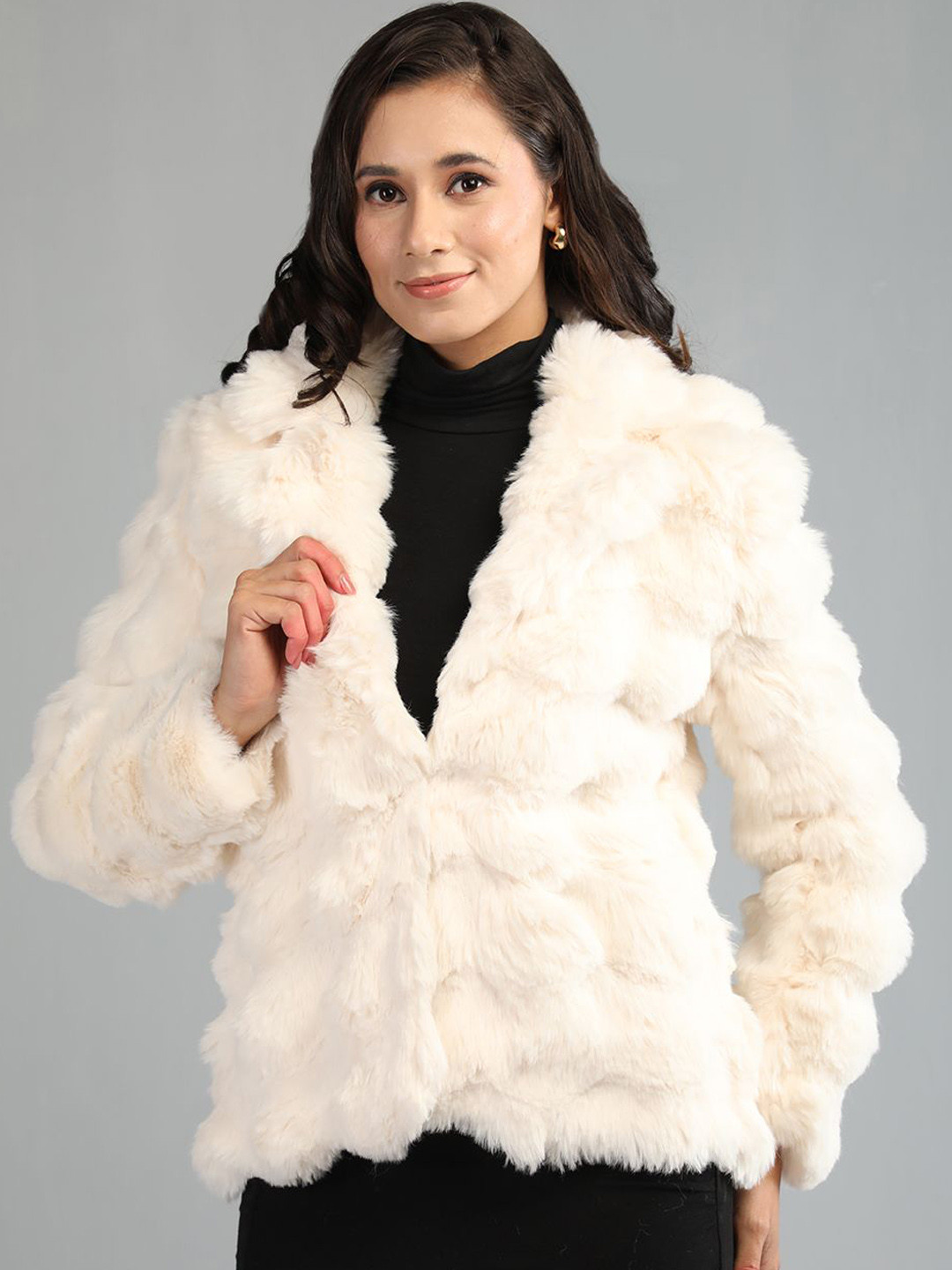 HONNETE Women Regular Fit Self-Design Single-Breasted Stylish Pea Coat