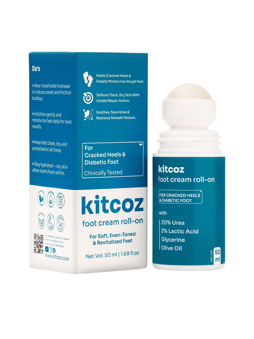 Kitcoz Foot Cream Roll On With 20% Urea - 50 ml