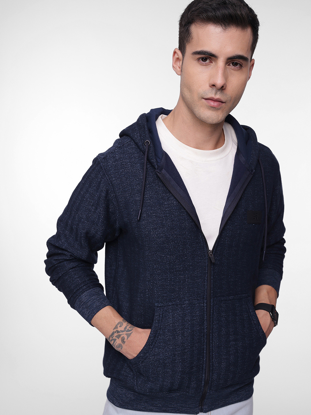 French Connection Men's Textured Hooded Sweatshirt
