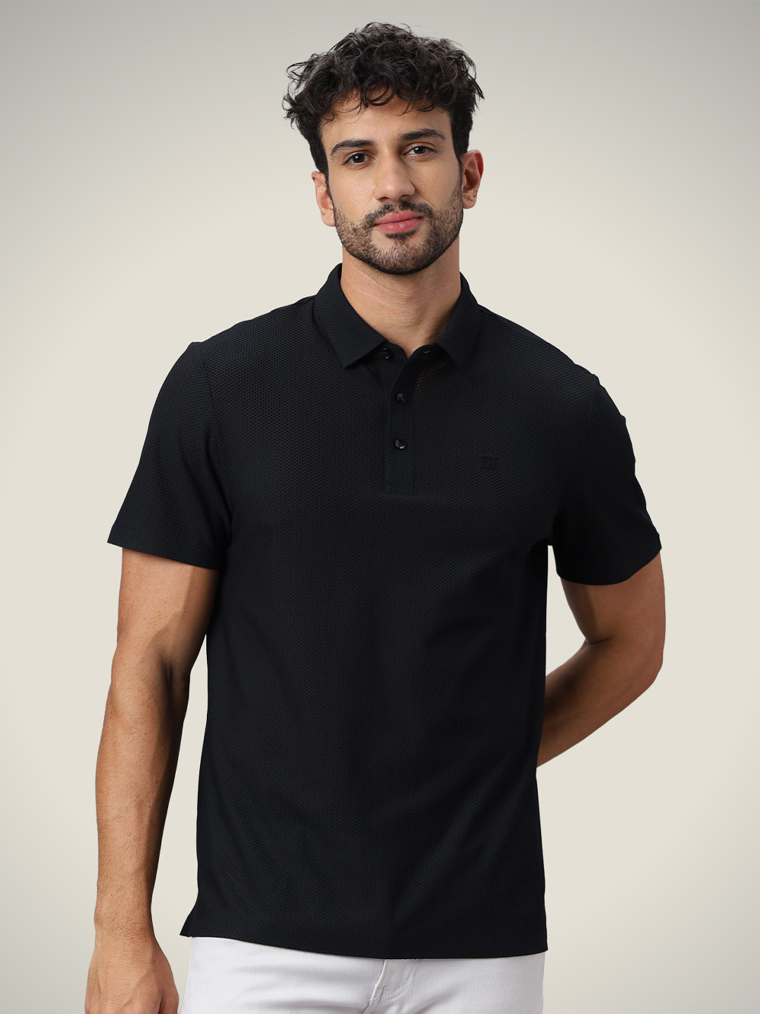Hektor Snap Button Bubble Jacquard Bonded Wrinkle Resistant & Moisture Wicking Polo Tshirt