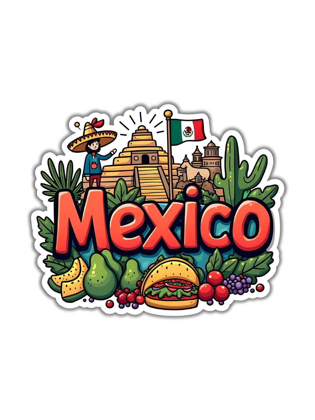 GIFTODAY White & Green Mexico Printed Fridge Magnet