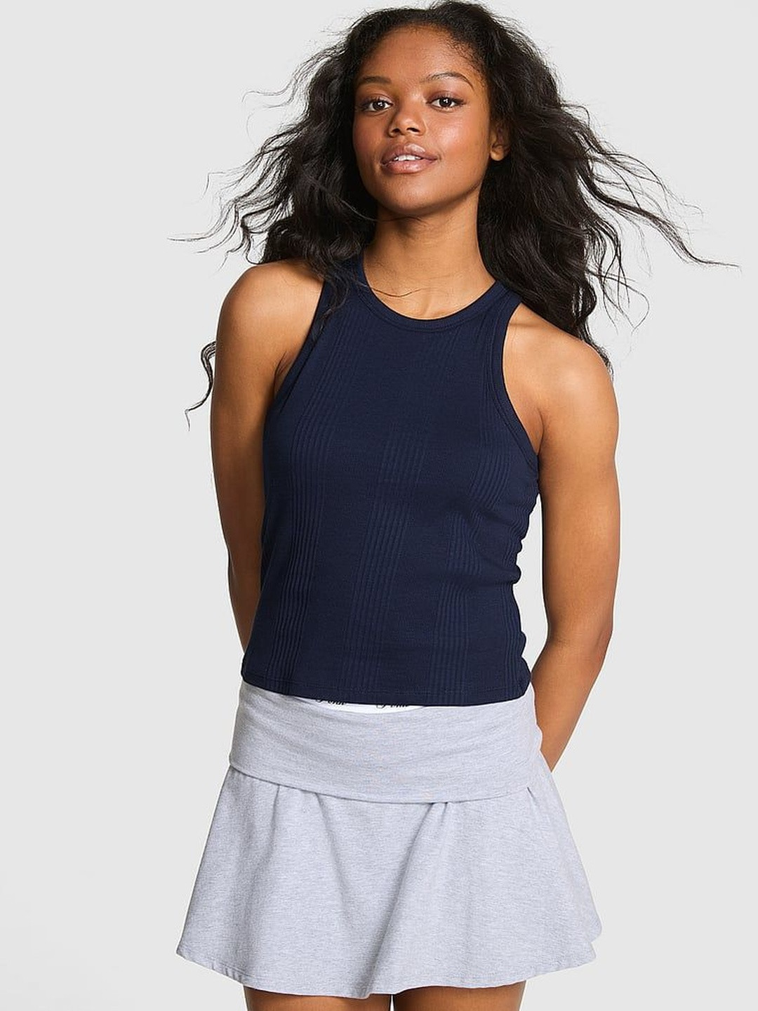 Victoria's Secret Women Round Neck Ribbed Cotton Tank Top