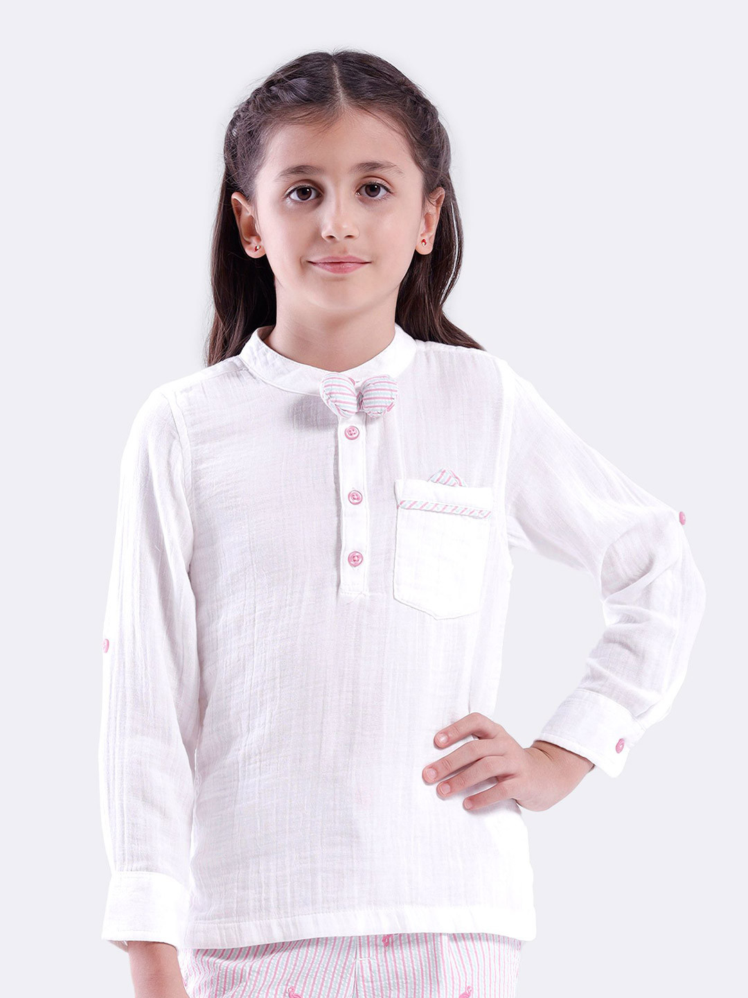 KATE & OSCAR Unisex Textured Band Collar Cotton Casual Shirt