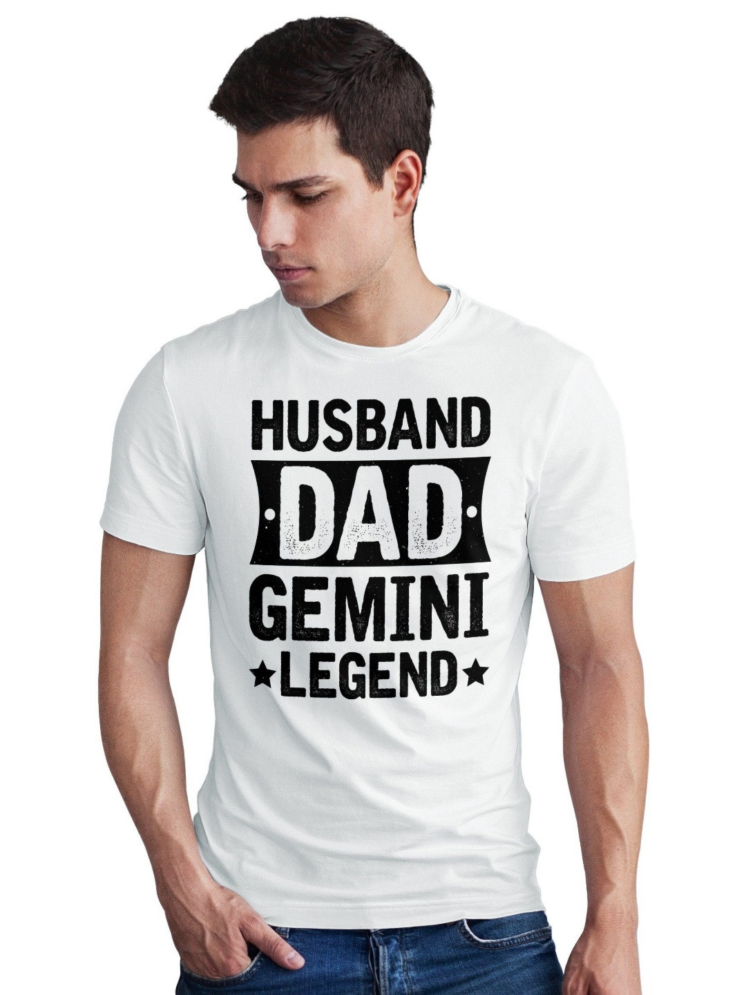 Seekbuylove Men Bio Finish Husband Dad Gemini Legend Round Neck Pure Cotton T-shirt
