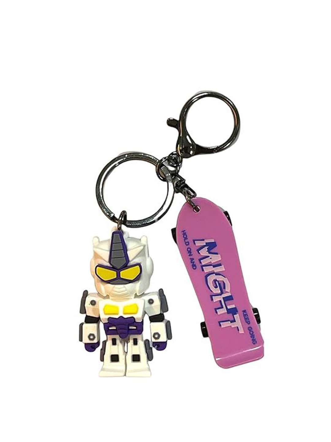 AUGEN Textured Metal Trans-Former Skateboard Charm Key Chain With Key Ring