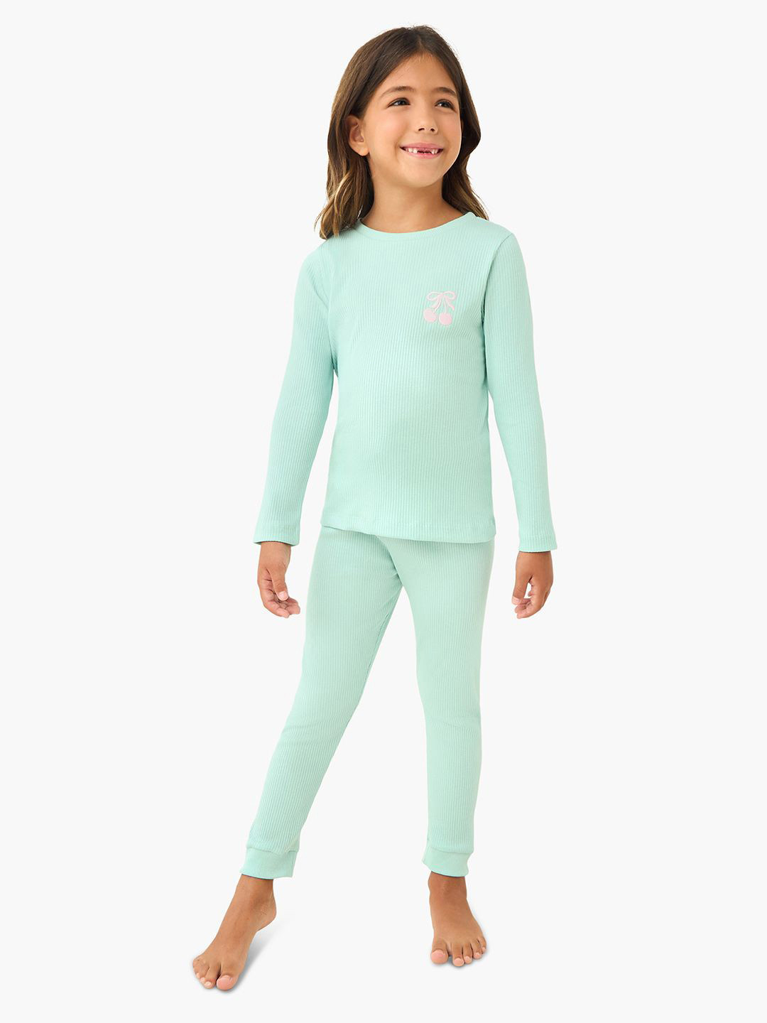 Juniors by Babyshop Girls Ribbed Pure Cotton T-shirt & Pyjamas Night suit