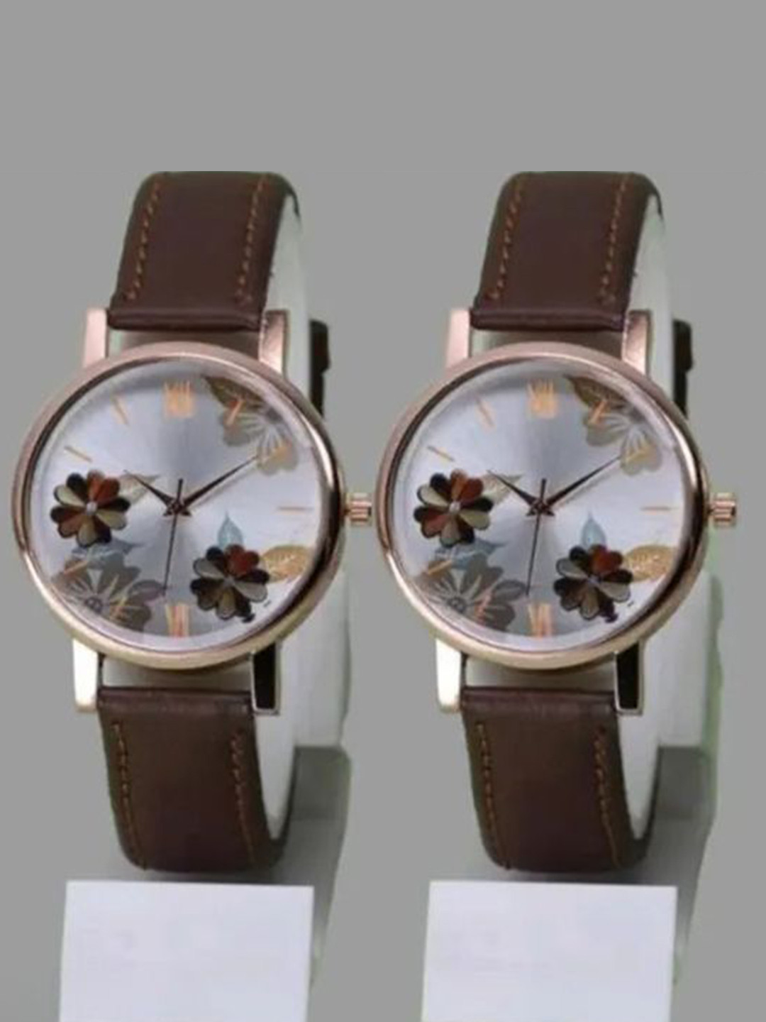 FROZIL Women Pack Of 2 Leather Straps Analogue Watch K-DOUBLE BROWN