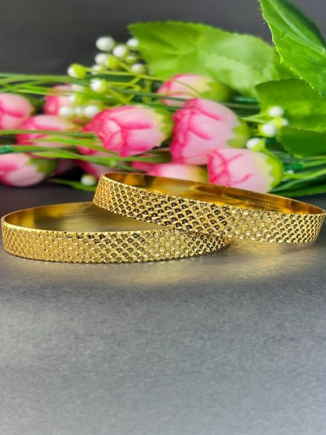 PARADISE JEWELS Women Set Of 2 Gold Bangles