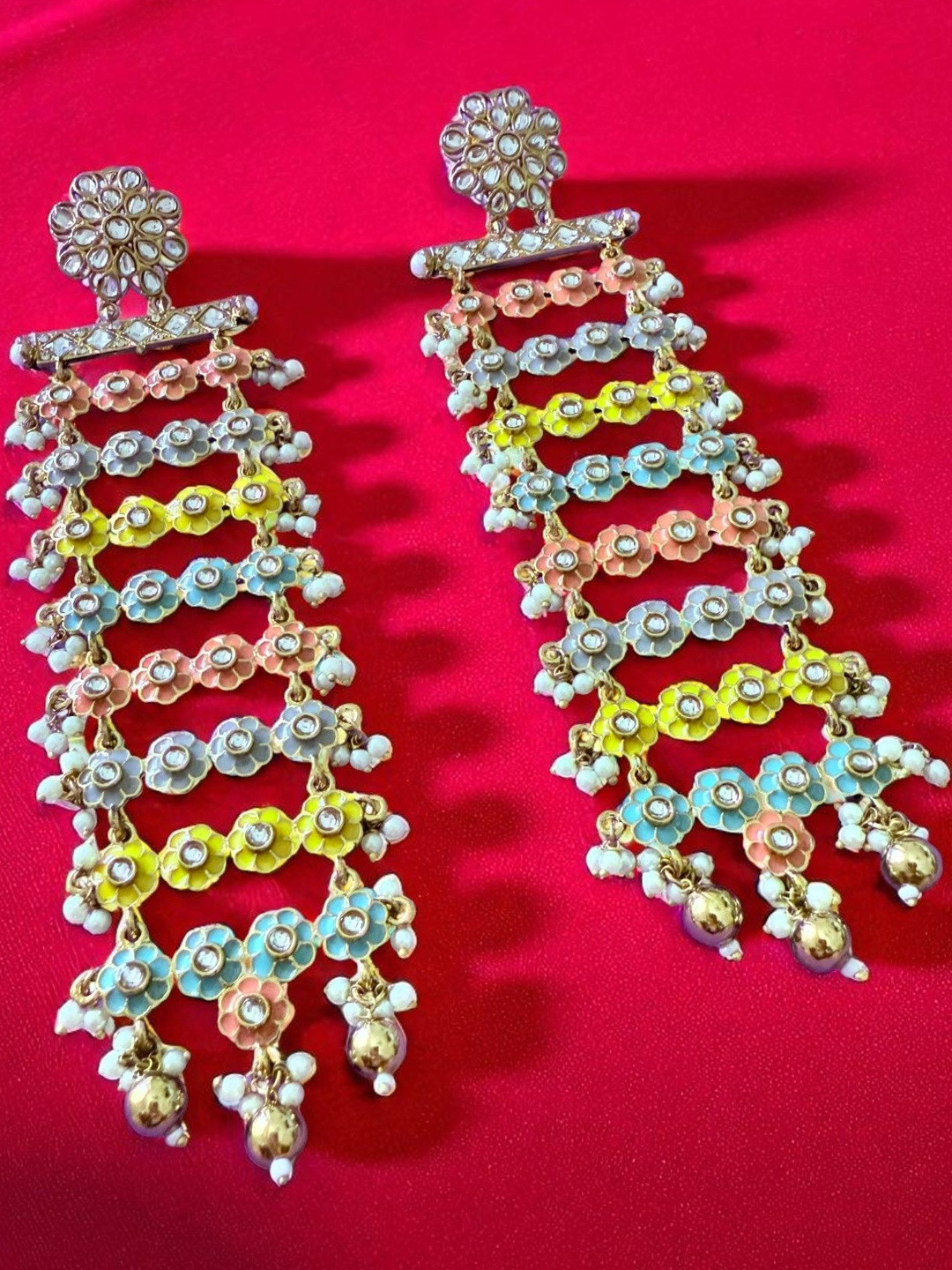 Rebekah Women Multicolor Floral Long Cascade Jhumkas Earrings