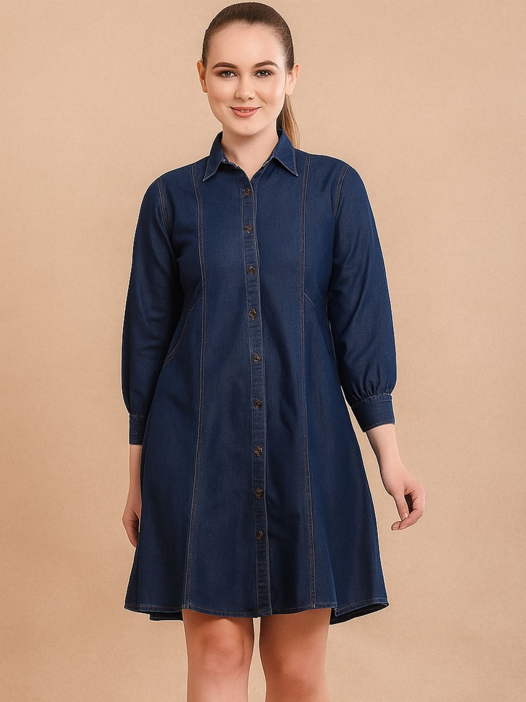 ADDYVERO Women Shirt Collar Denim Shirt Dress