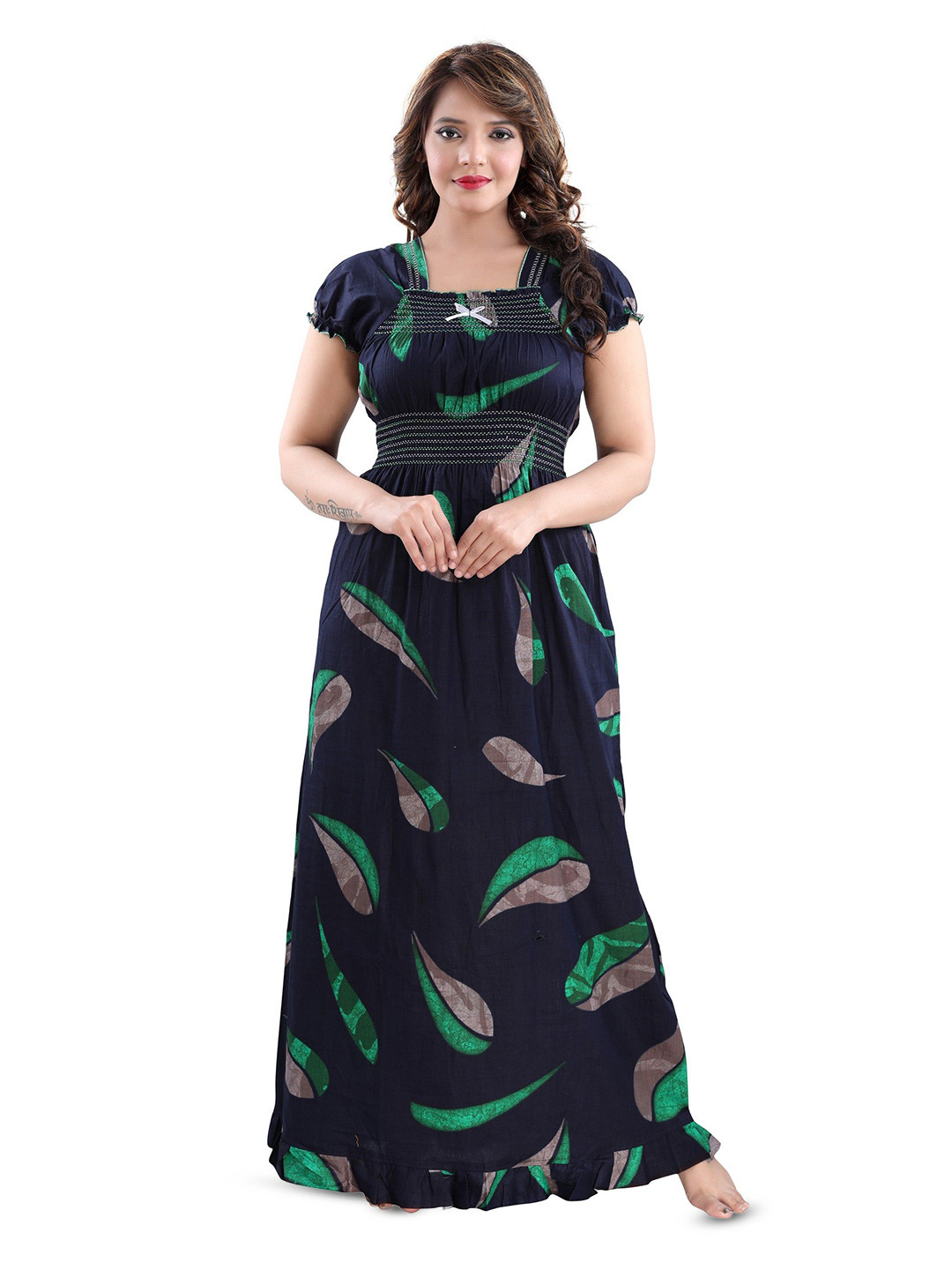 NIGHTY KING Graphic Printed Regular Maxi Nightdress