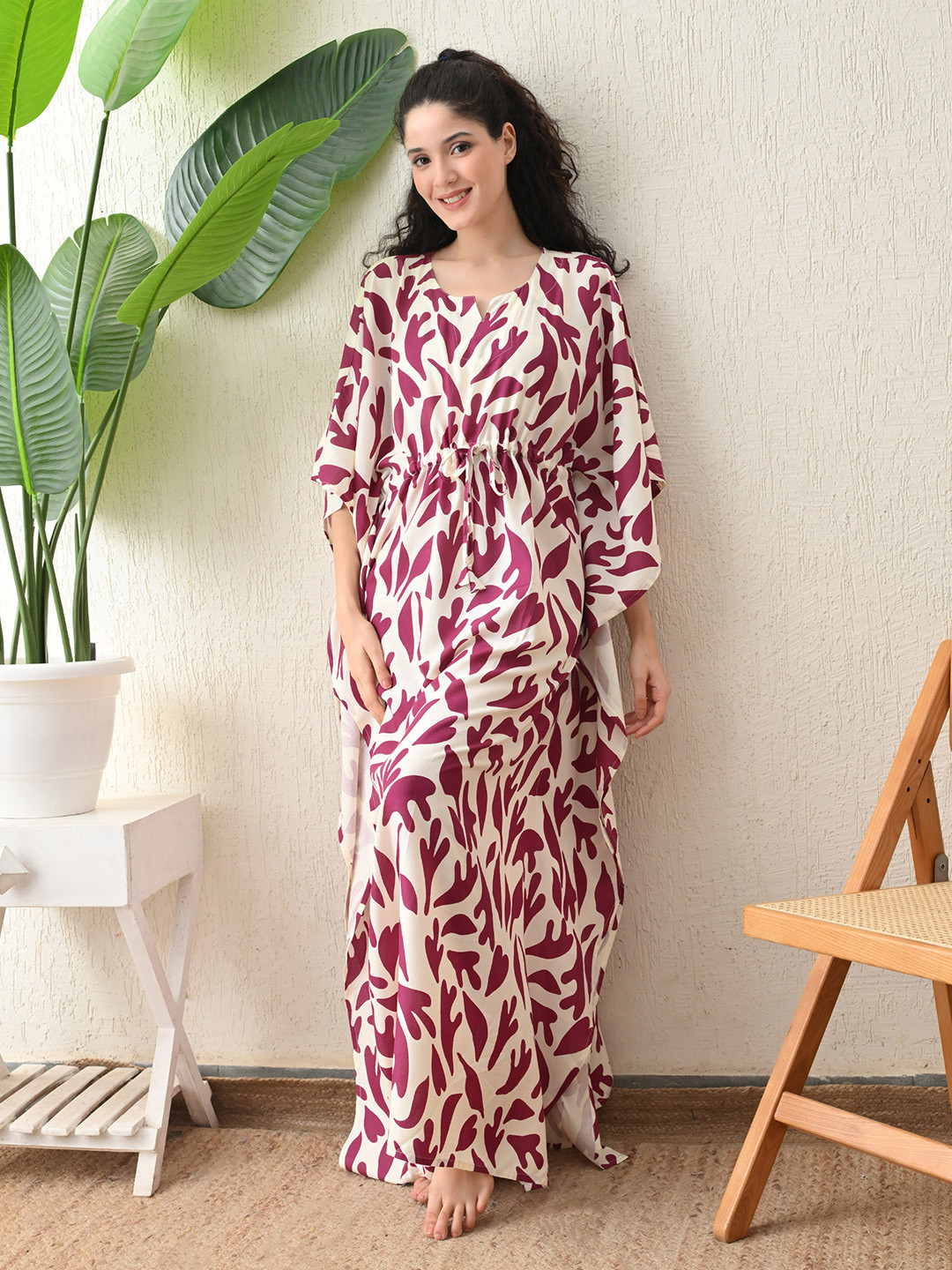 Ichaa Women Printed Maxi Kaftan Nightdress