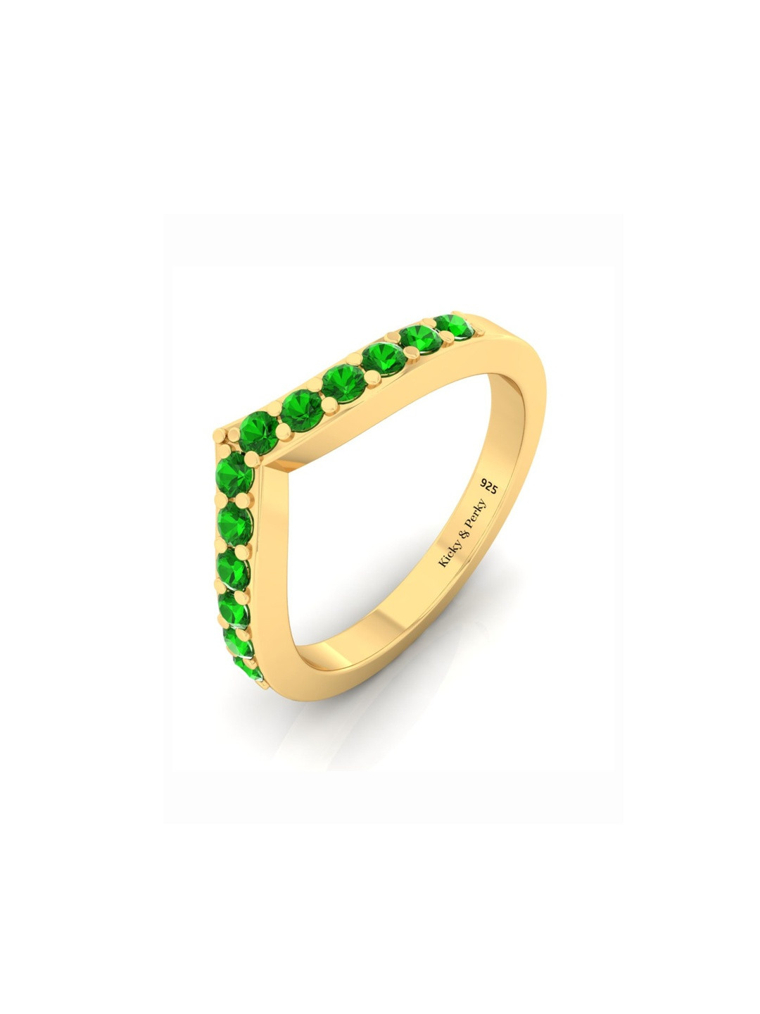 Kicky And Perky 925 Sterling Silver Gold-Plated Cubic Zirconia Studded Finger Ring