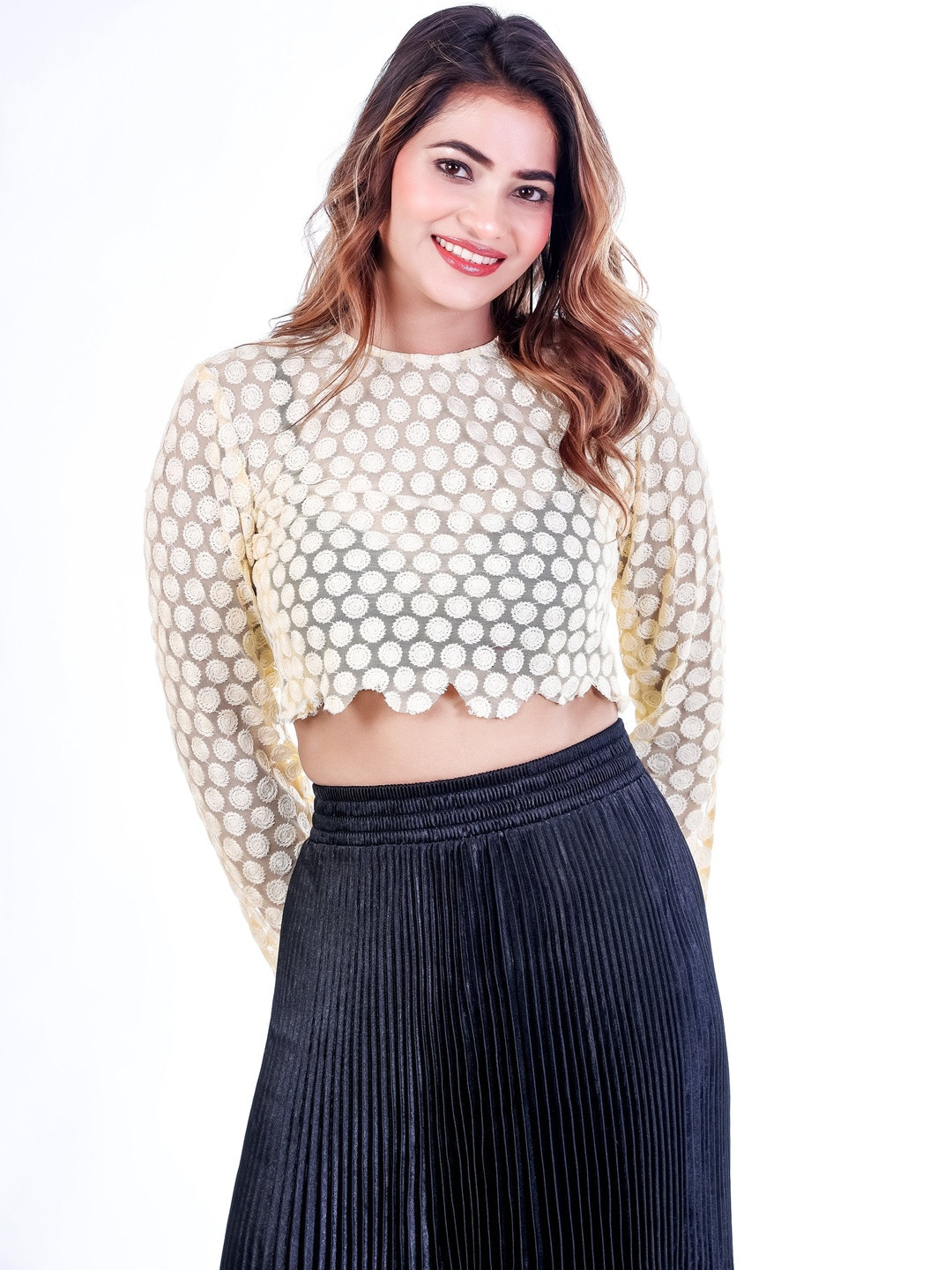 SAMM RANAISSANCE Women Embroidered Sheer Crop Top