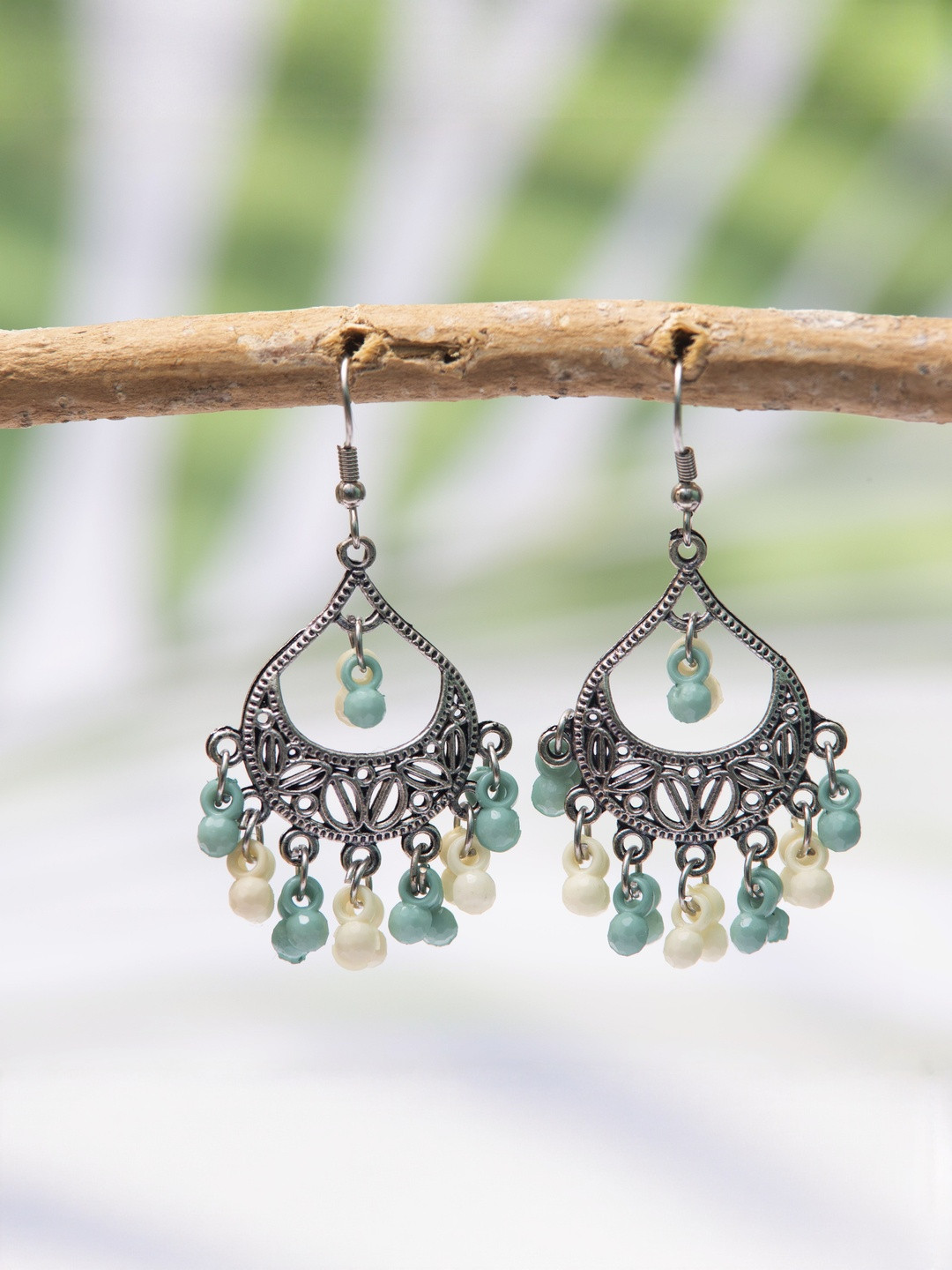Creative Frogs Women Oxidized Silver-Plated Artificial Beads Handcrafted Chandbali Earring