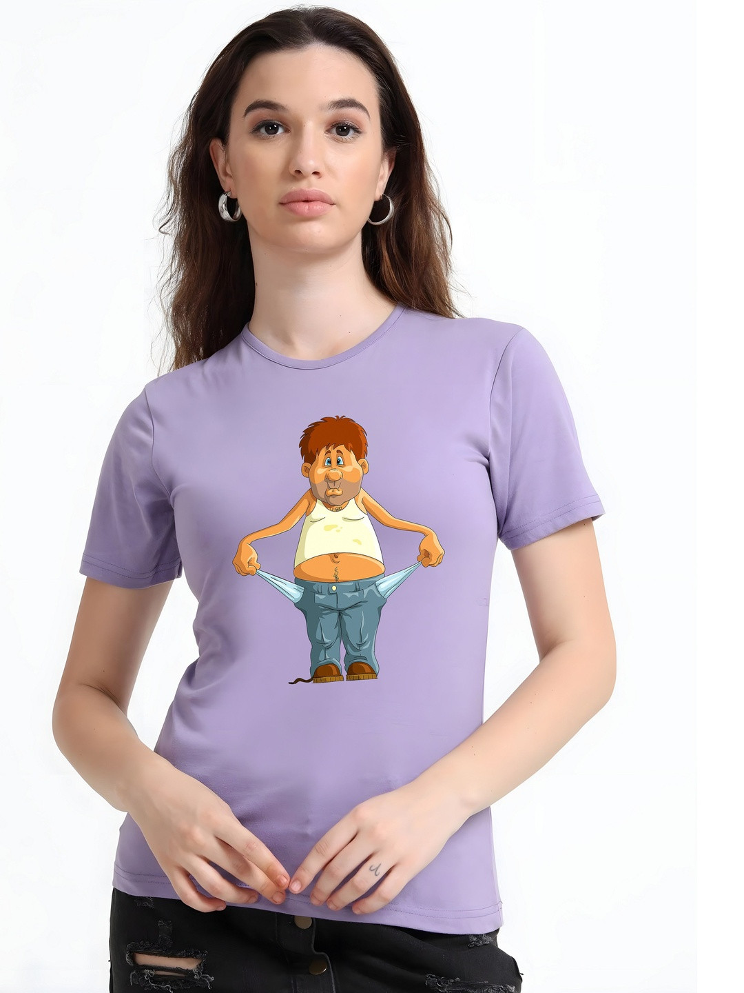 Lavender & Brown Women Humour and Comic Round Neck T-shirt
