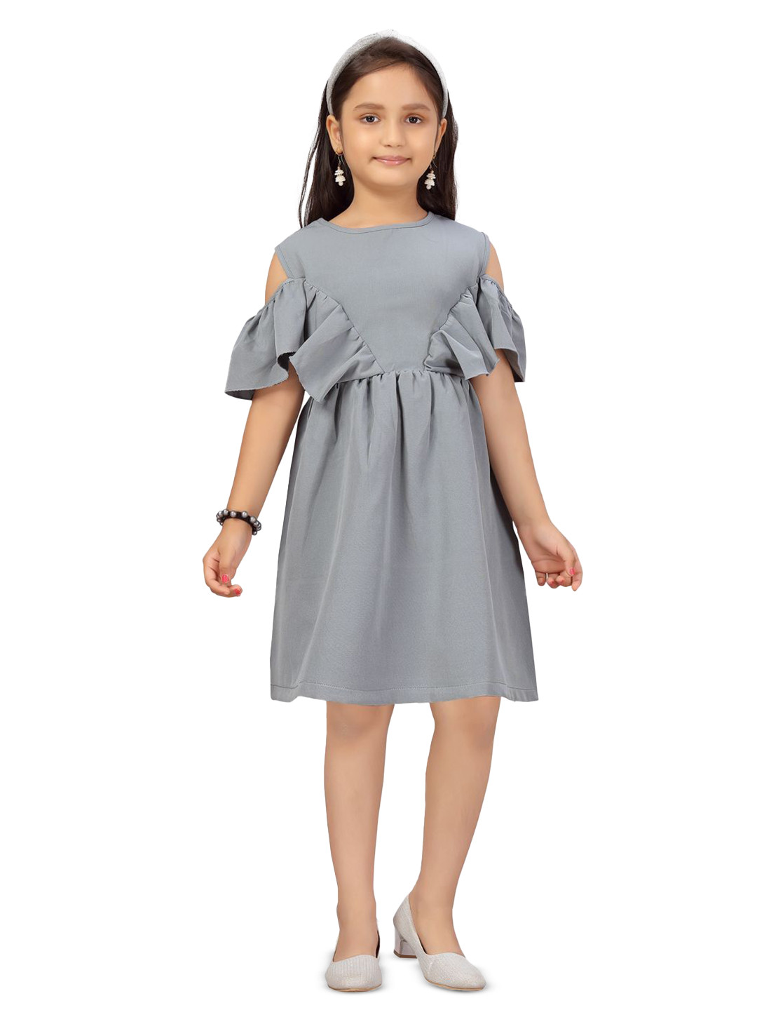 BAESD Girl Round Neck Cold Shoulder Sleeve Fit & Flare Dress