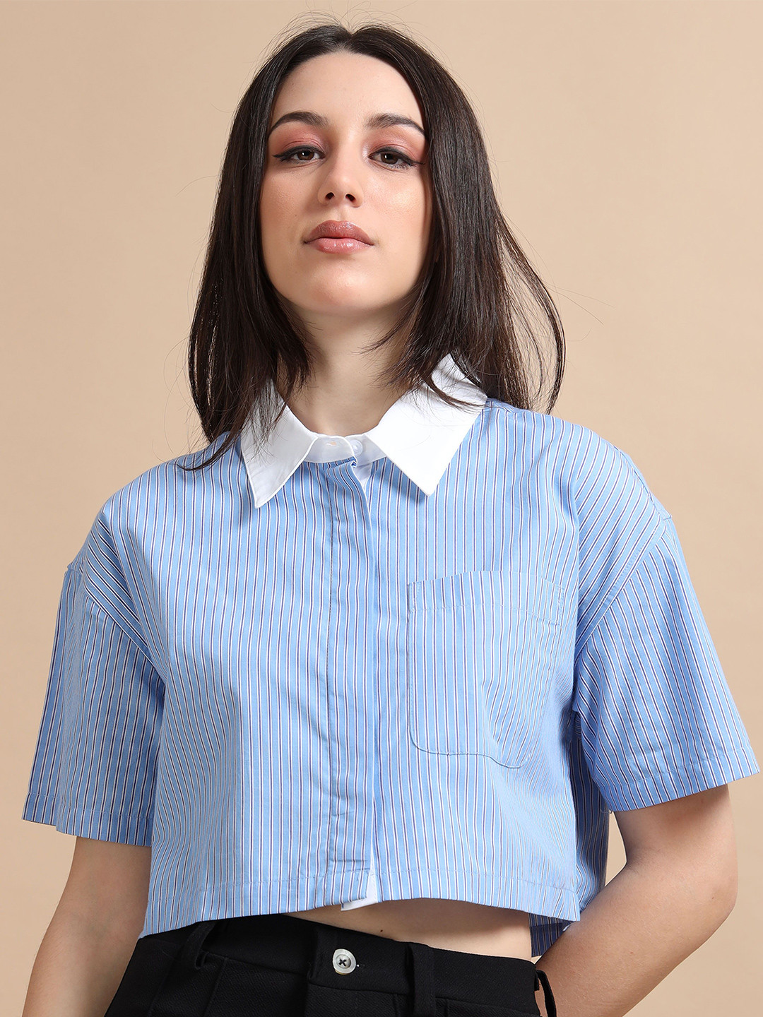 Glam & Chique Women's Striped Crop Shirt