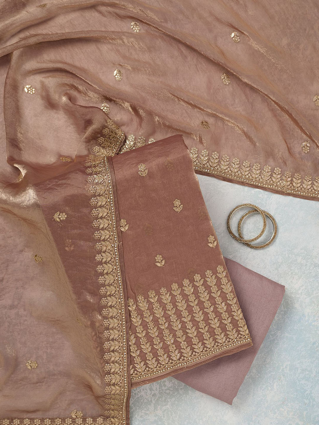 Koskii Floral Embroidered Gota Patti Unstitched Dress Material