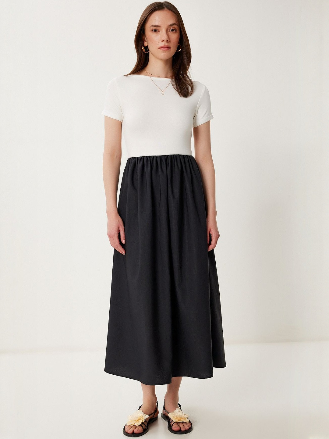 Happiness istanbul Colourblocked Fit & Flare Midi Dress