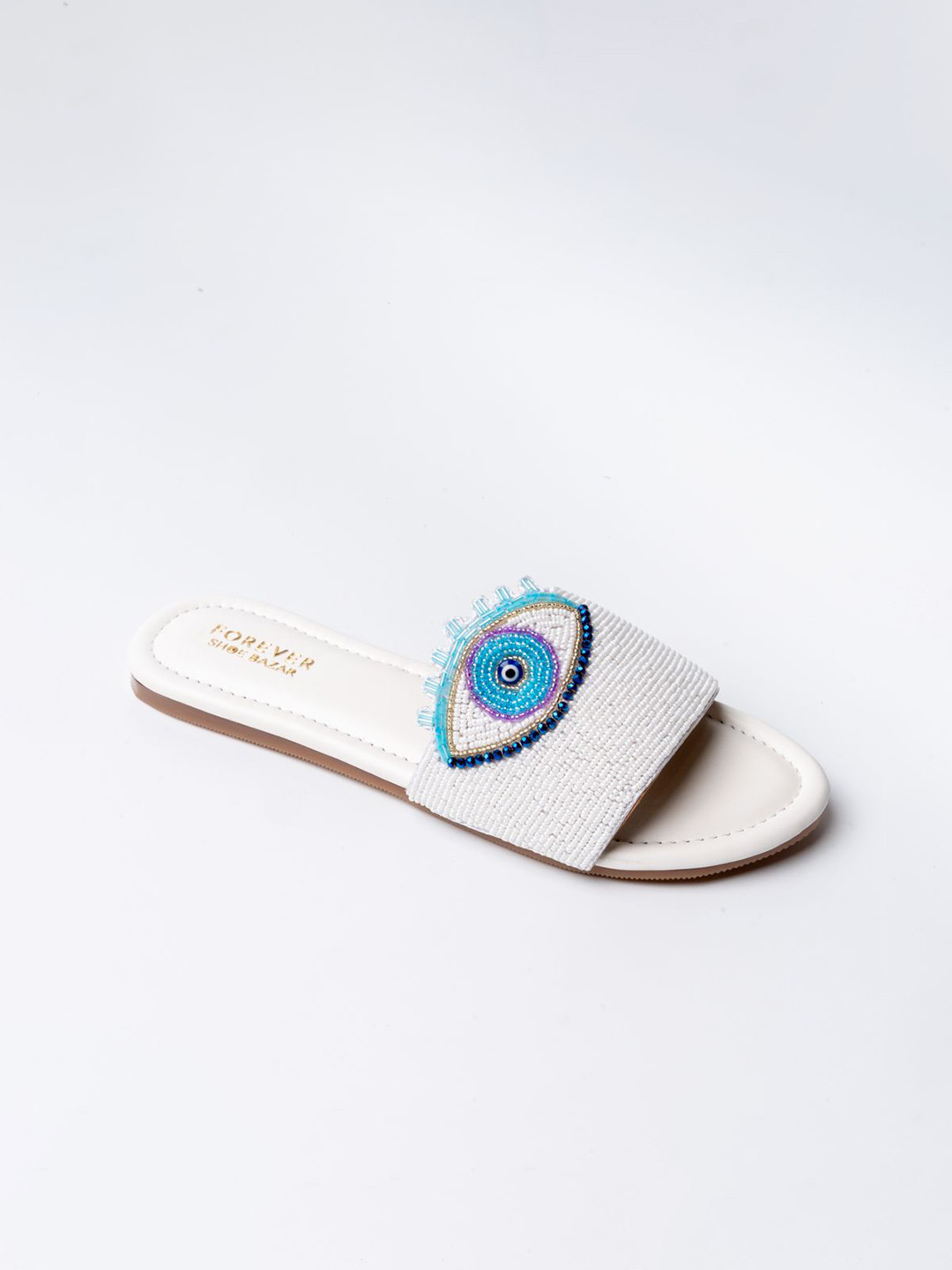 FOREVER SHOE BAZAR Women Embellished Evil Eye Open Toe Party Flats