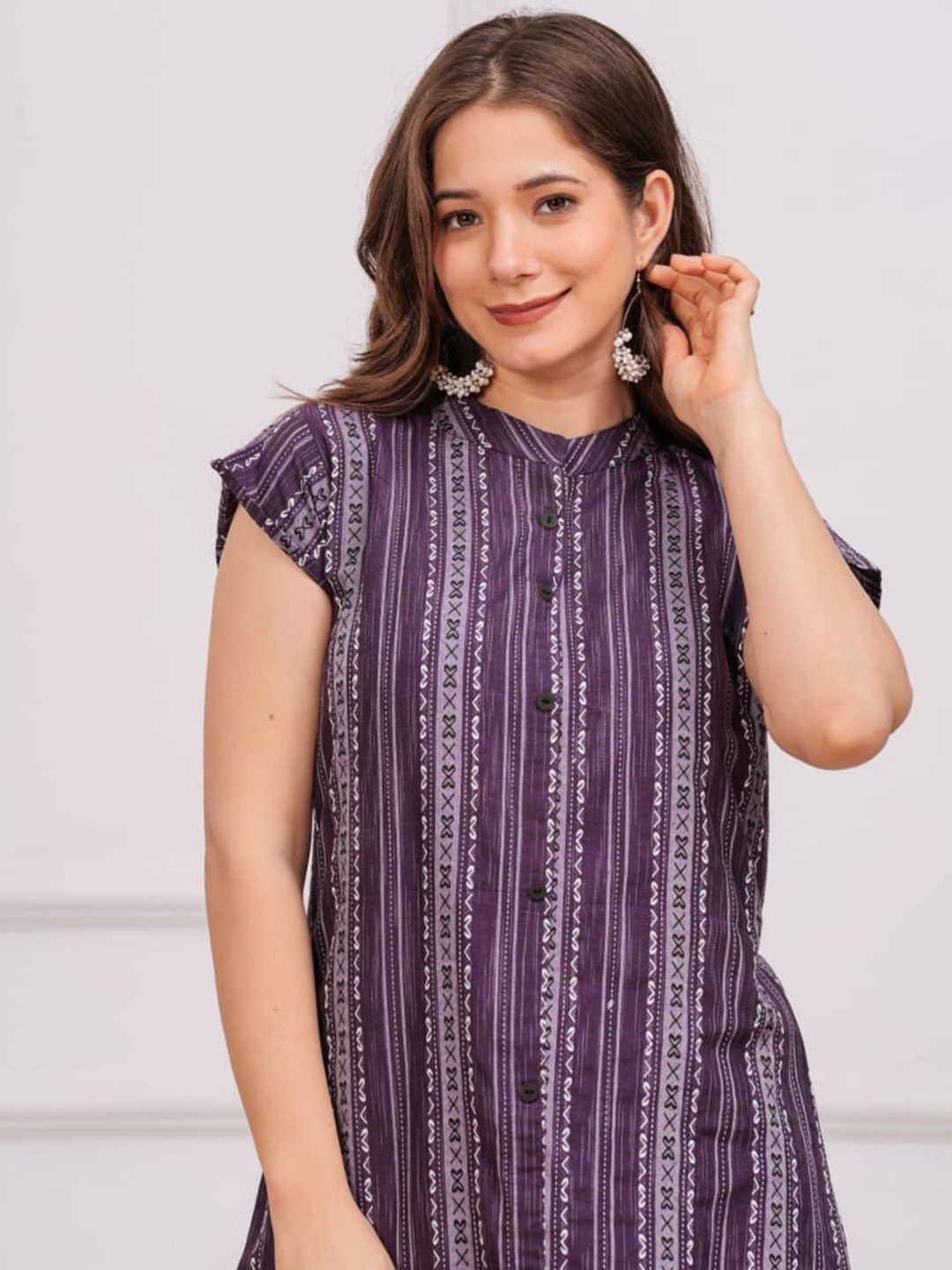 Mirana Striped Printed Mandarin Collar Kurta