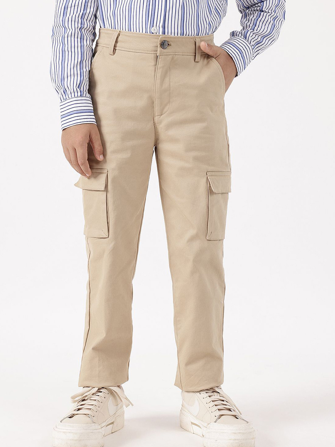 One Friday Boys Relaxed Straight Leg Mid-Rise Cotton Cargos Trousers