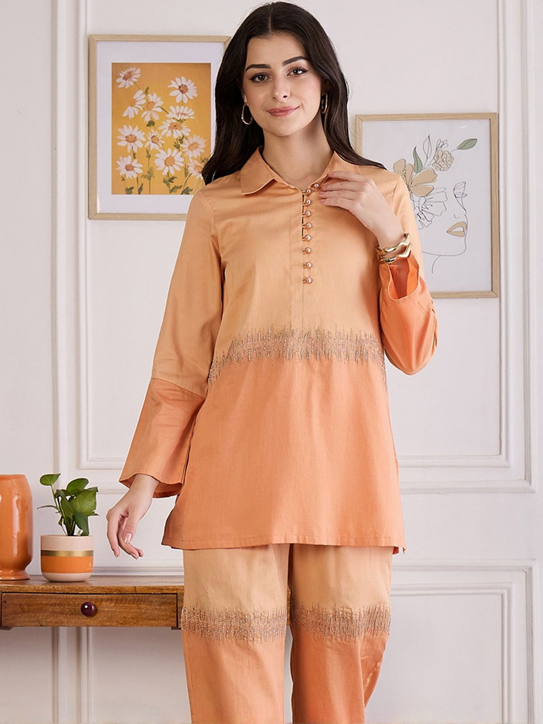 First Resort by Ramola Bachchan Women Colourblocked Shirt Collar Kurti