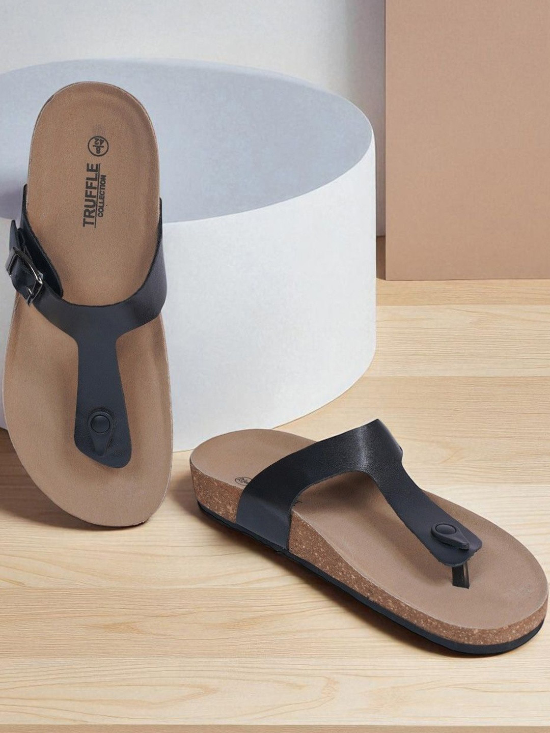Truffle Collection Men T-Strap Flats With Buckles