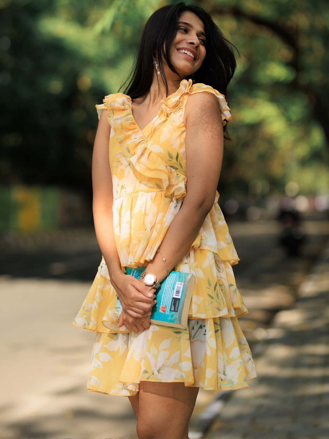 Valere Women Floral Printed Flutter Sleeve Ruffled Fit & Flare Mini Dress