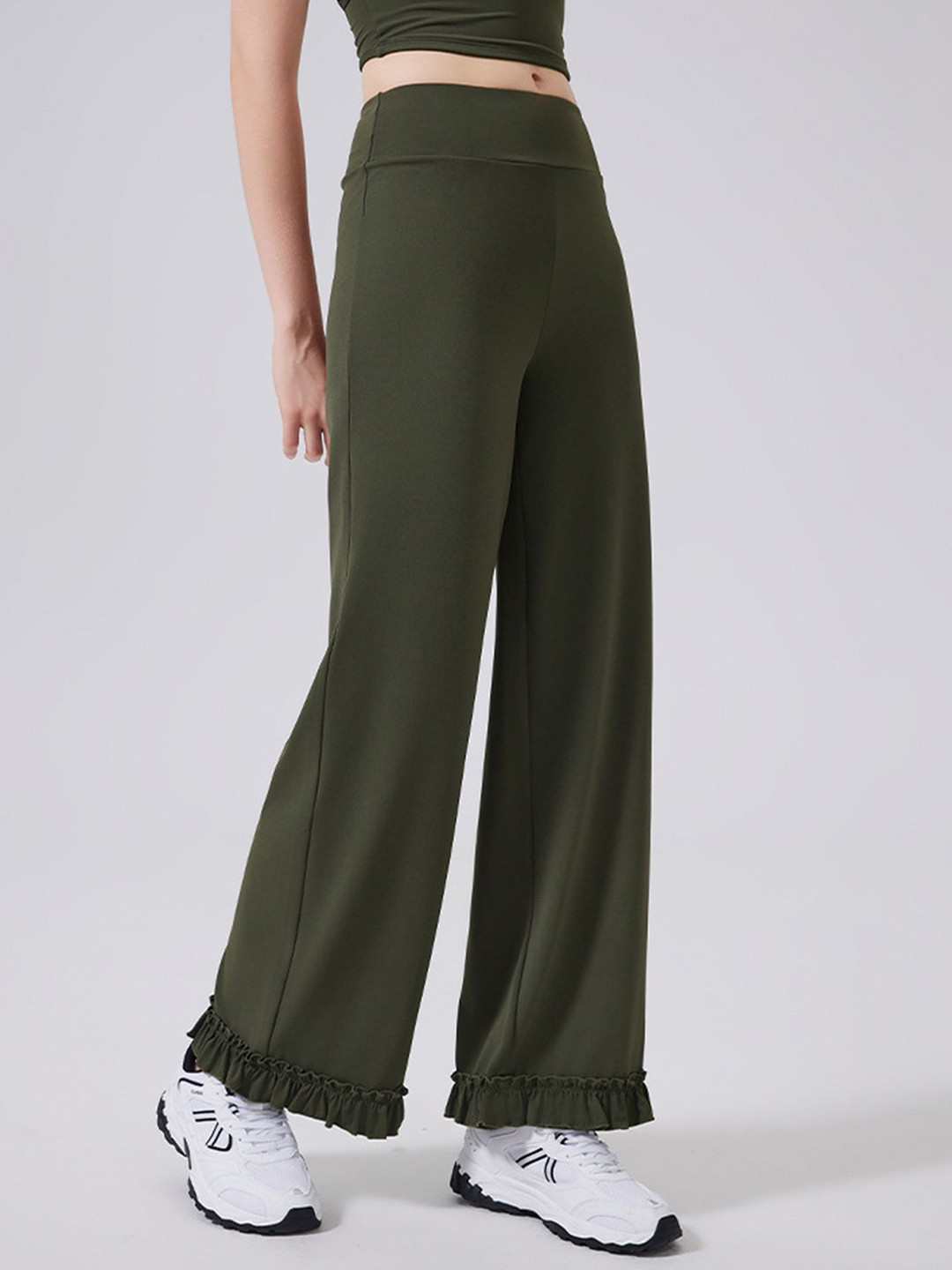 LULU & SKY Women Loose Fit Mid-Rise Ruffled Hem Trouser