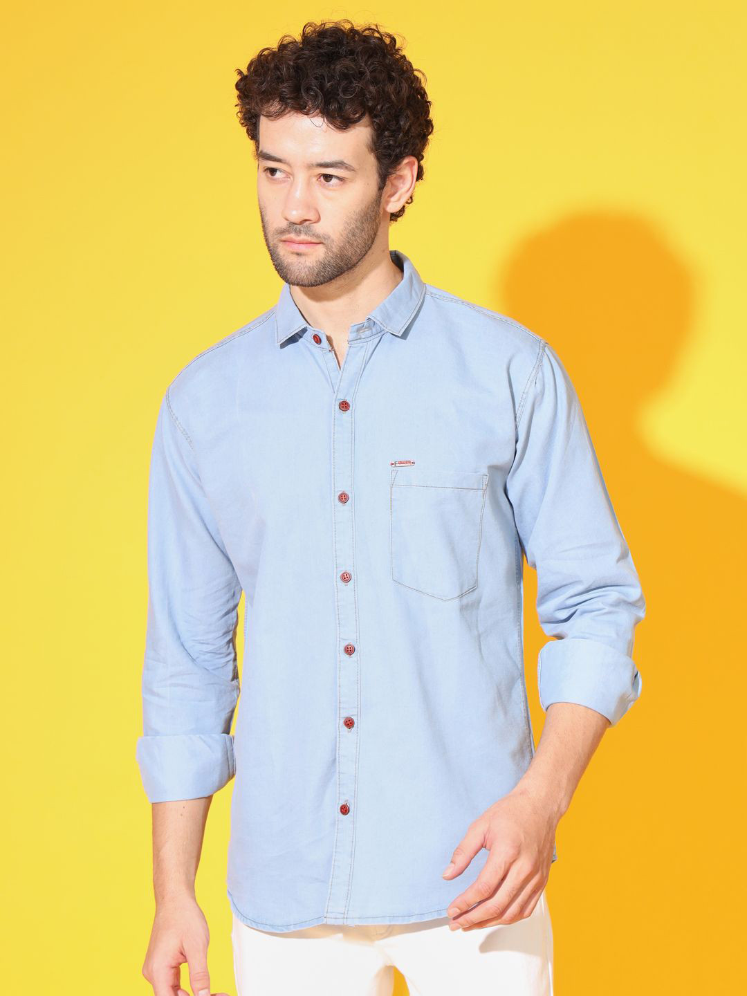 DOUBLE ONE Men Standard Regular Fit Solid Spread Collar Casual Shirt
