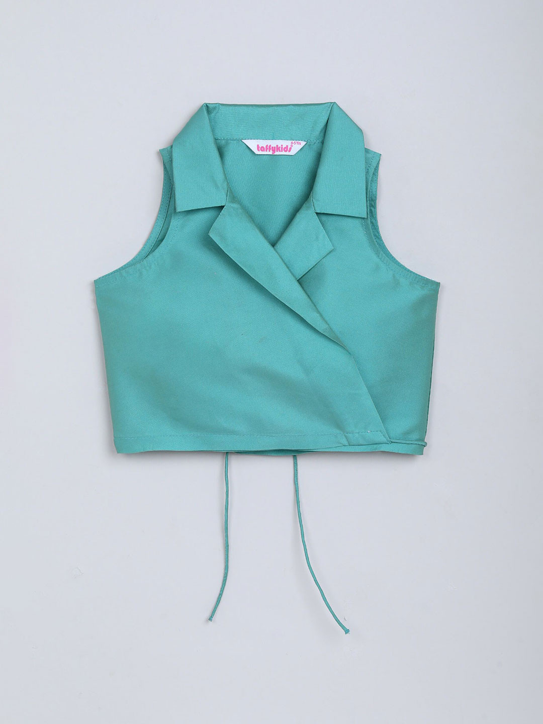 taffykids Girls Shirt Collar Sleeveless Wrap Around Blazer Crop Top