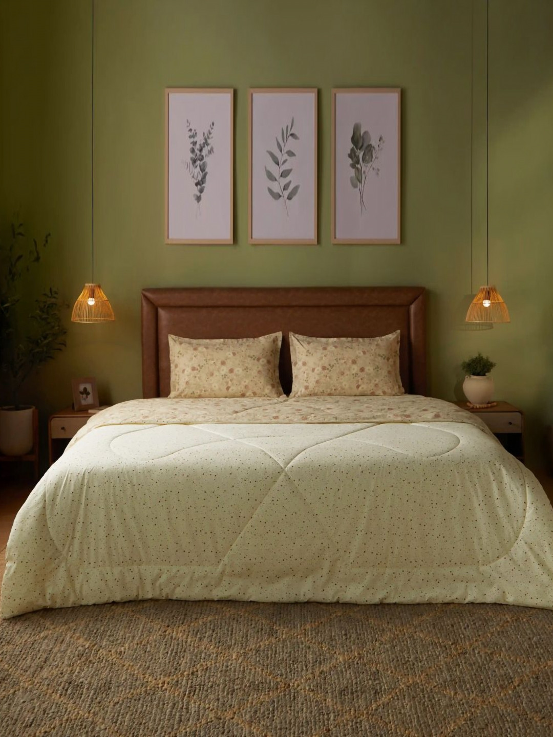 LIVSPACE Mishella Cream Floral Printed Pure Cotton AC Room 120 GSM Double Bed Comforter