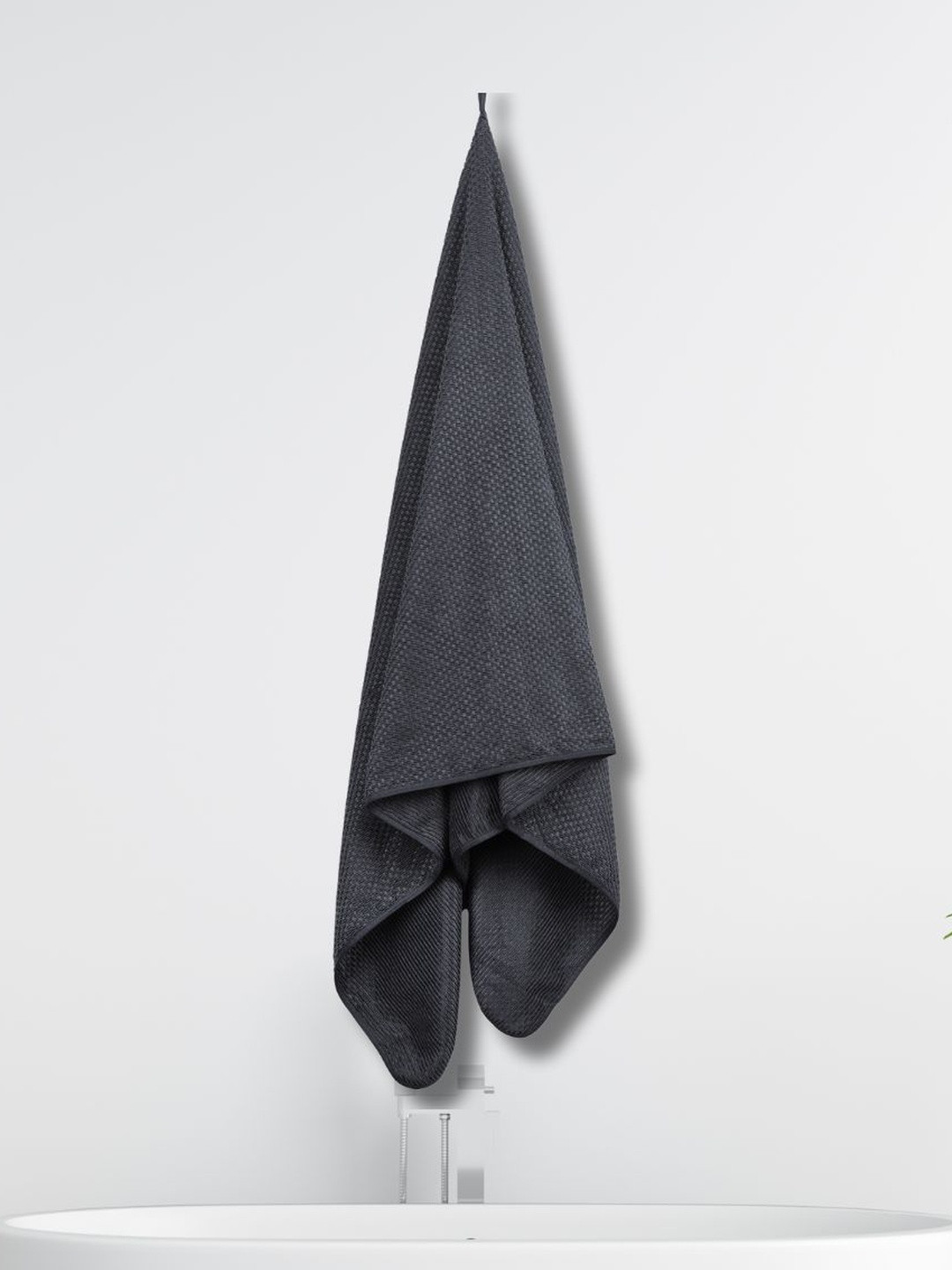 Myntra Elegant Homes Unisex Dark Grey Solid Microfiber Waffle Weave Bath Towel