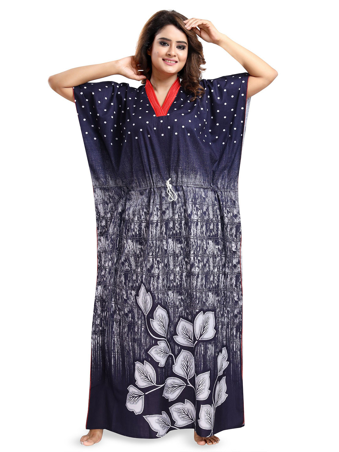 NIGHTY KING Abstract Printed V-Neck Kaftan Nightdress