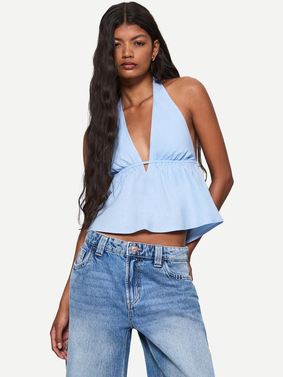 Bershka Linen Blend Halter Waistcoat