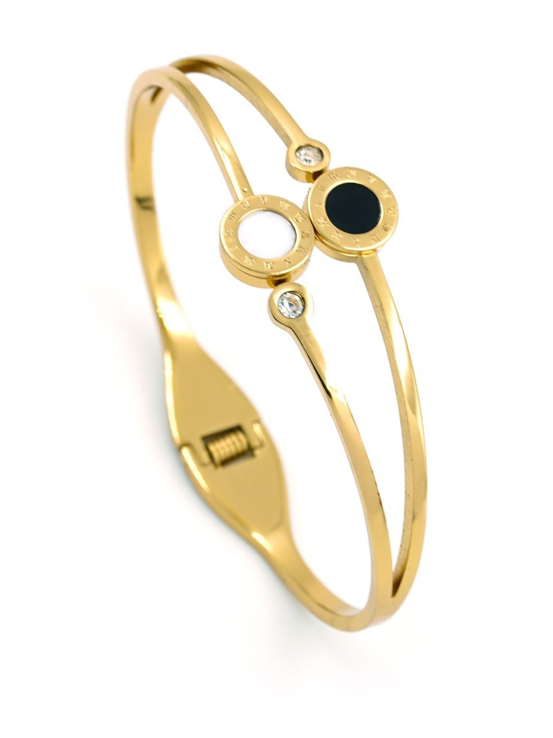ARTKLIM Twin Orbit Stainless Steel Gold-Plated Stones Studded Bangle-Style Bracelet