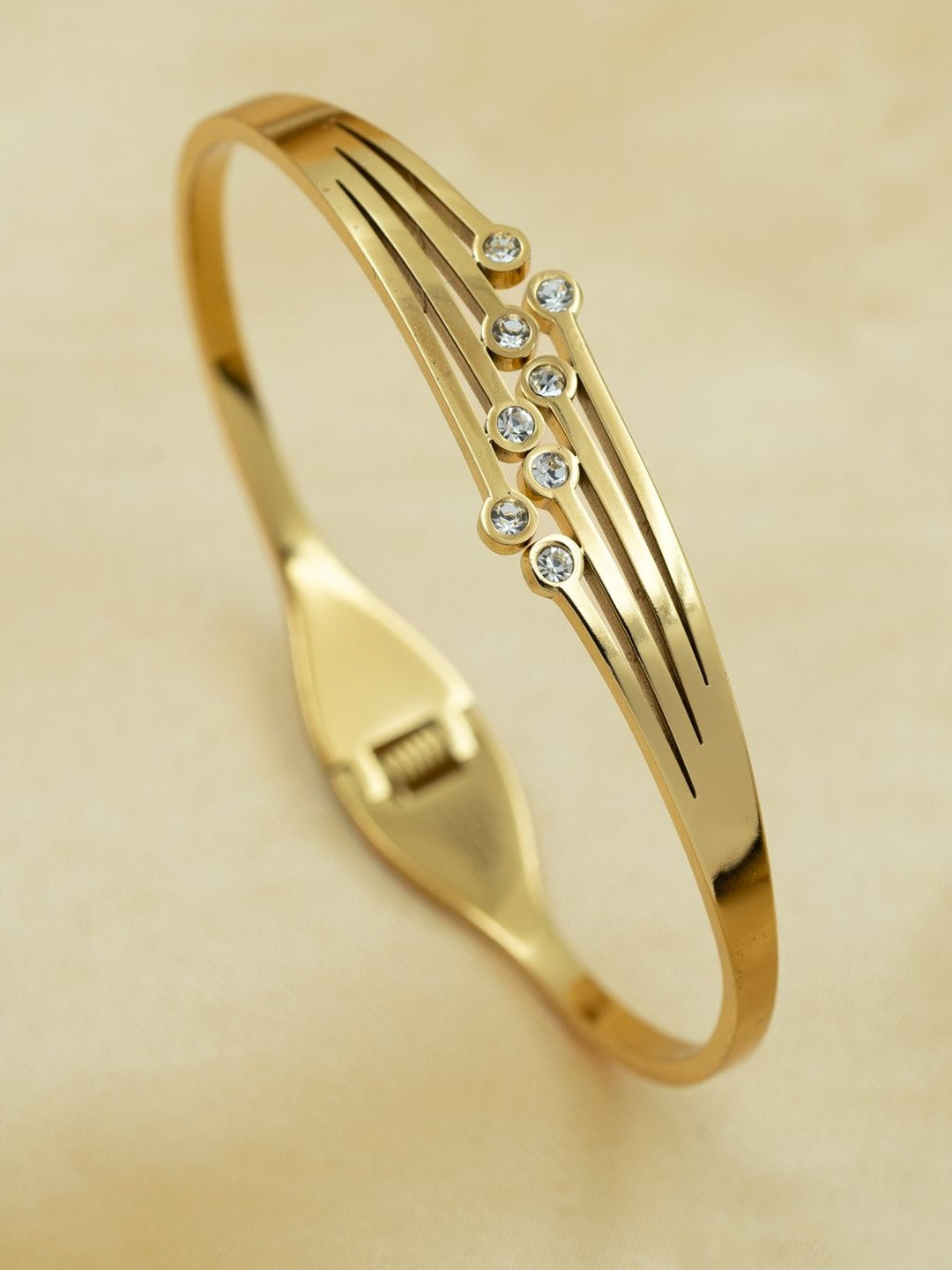 ARTKLIM Radiant Flow Stainless Steel Gold-Plated Artificial Stones Studded Cuff Bracelet