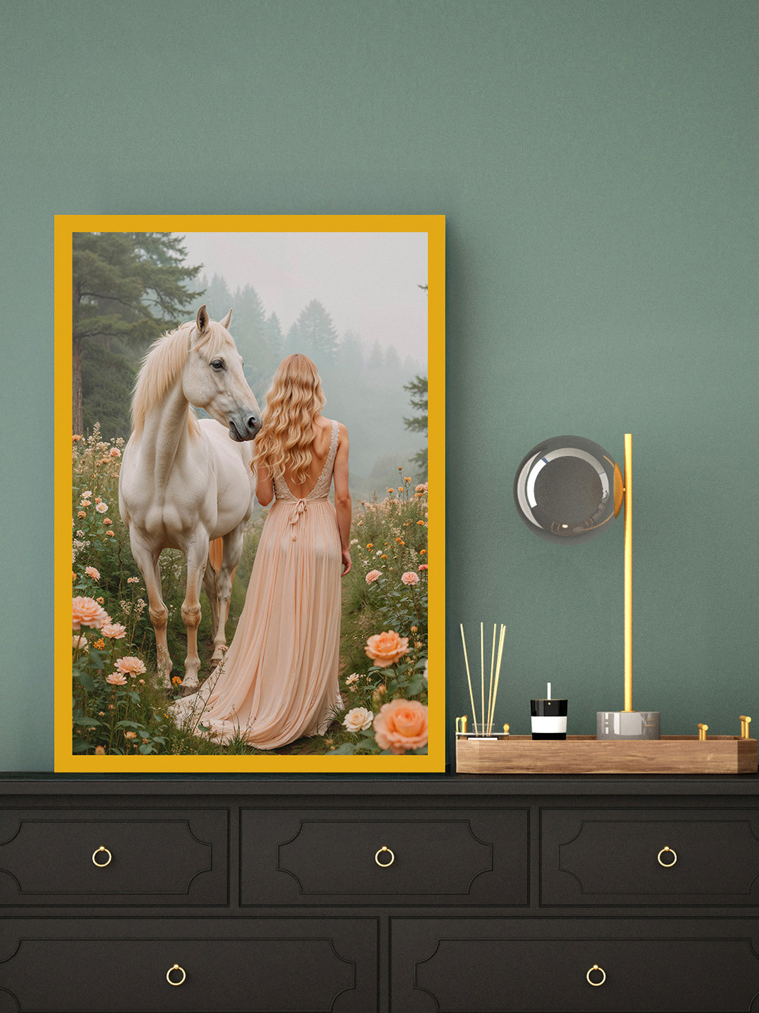 nestroots White & Green The Forests Embrace Horse Canvas Wall Art