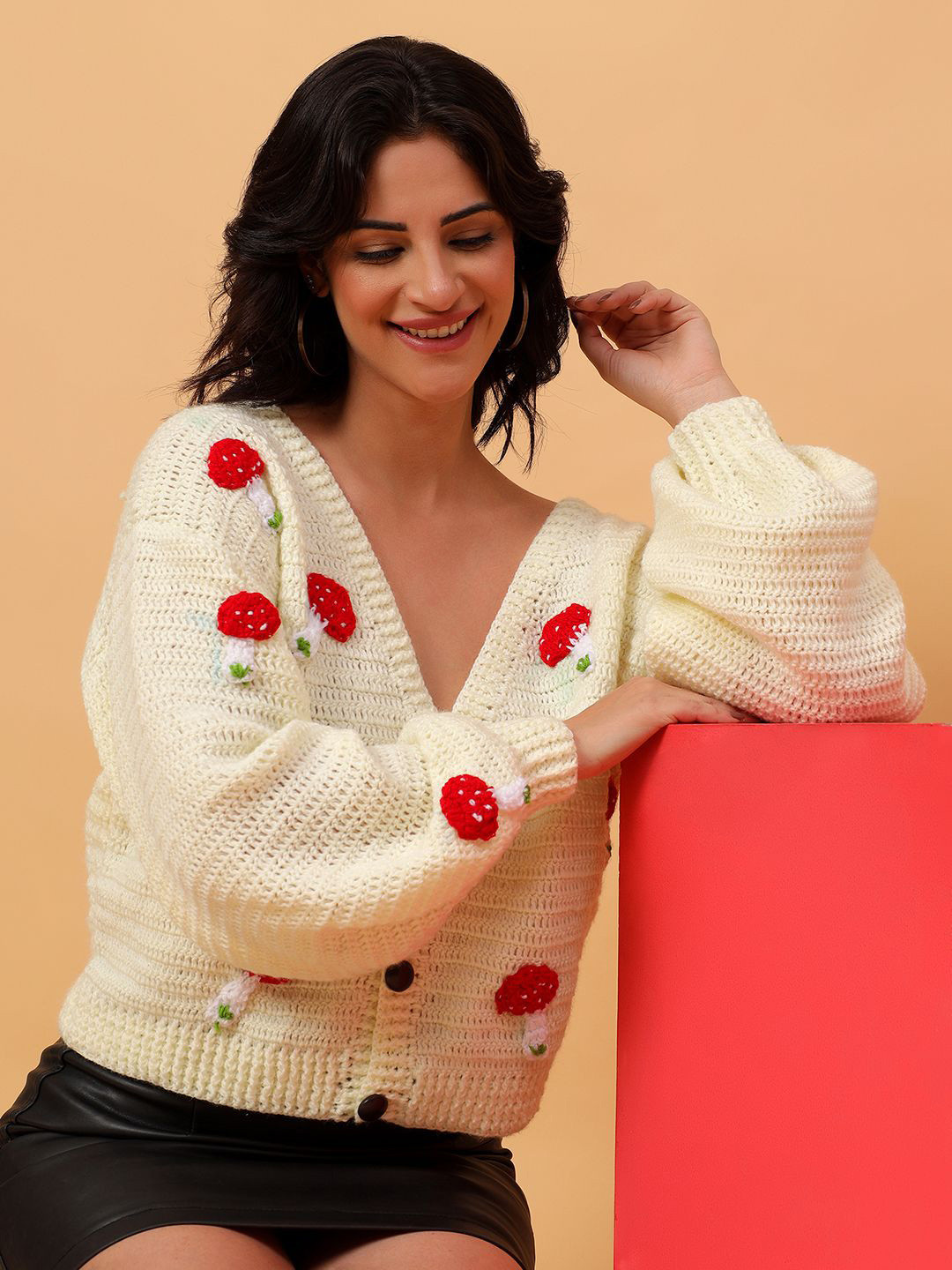 Velvery Women Mushroom Oversized Cardigan