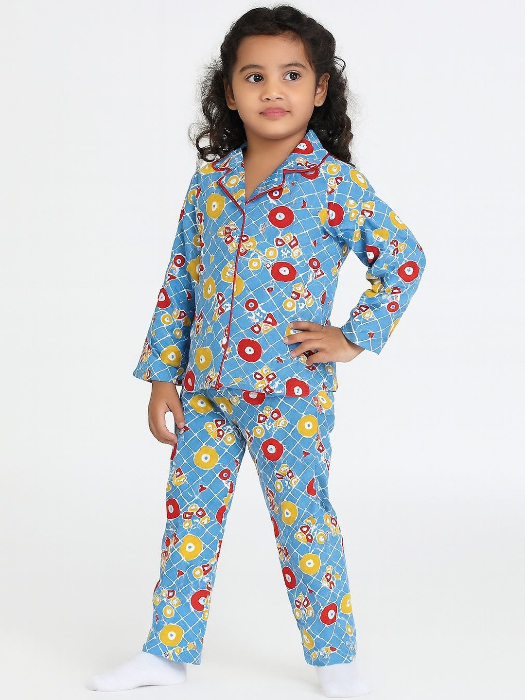 Thelittlebunny Kids Cotton Check Printed Night Suit
