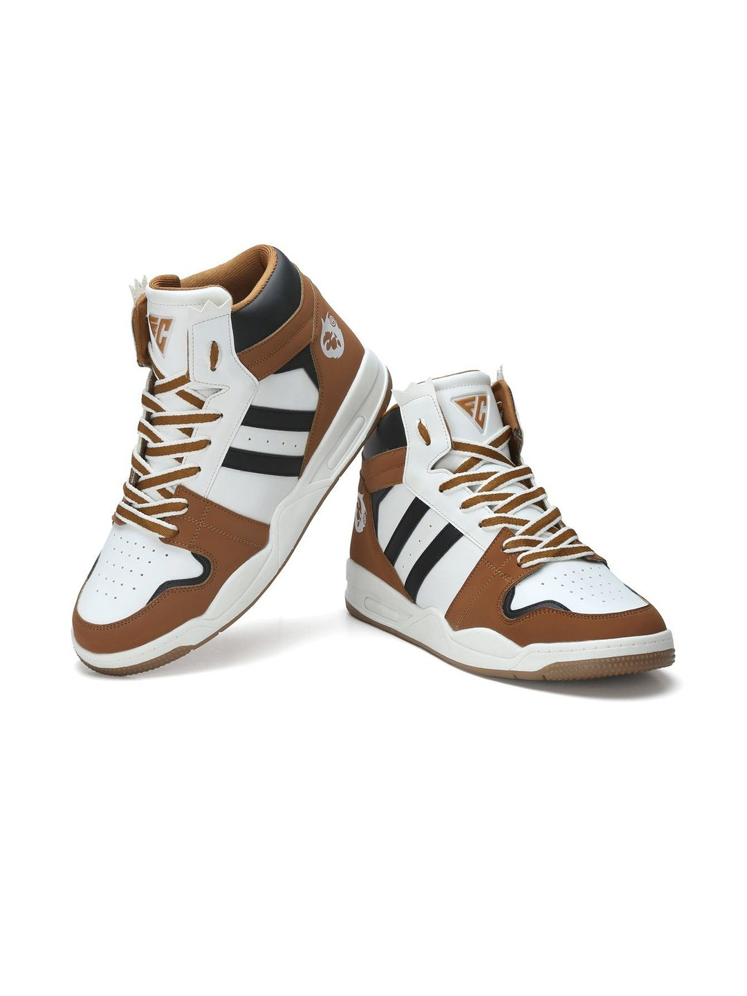 Field Care Men White & Tan Colourblocked Lace Up Round Toe PU High-Top Sneakers